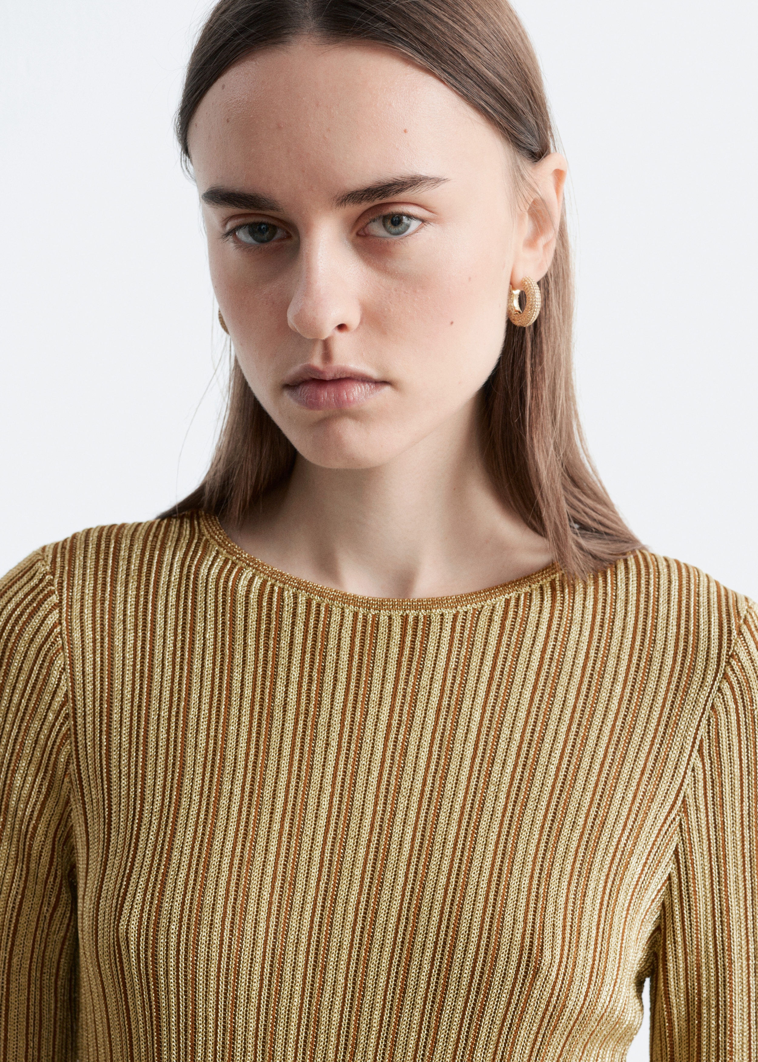 Long-Sleeve Rib-Knit Mini Dress - Gold - & Other Stories US
