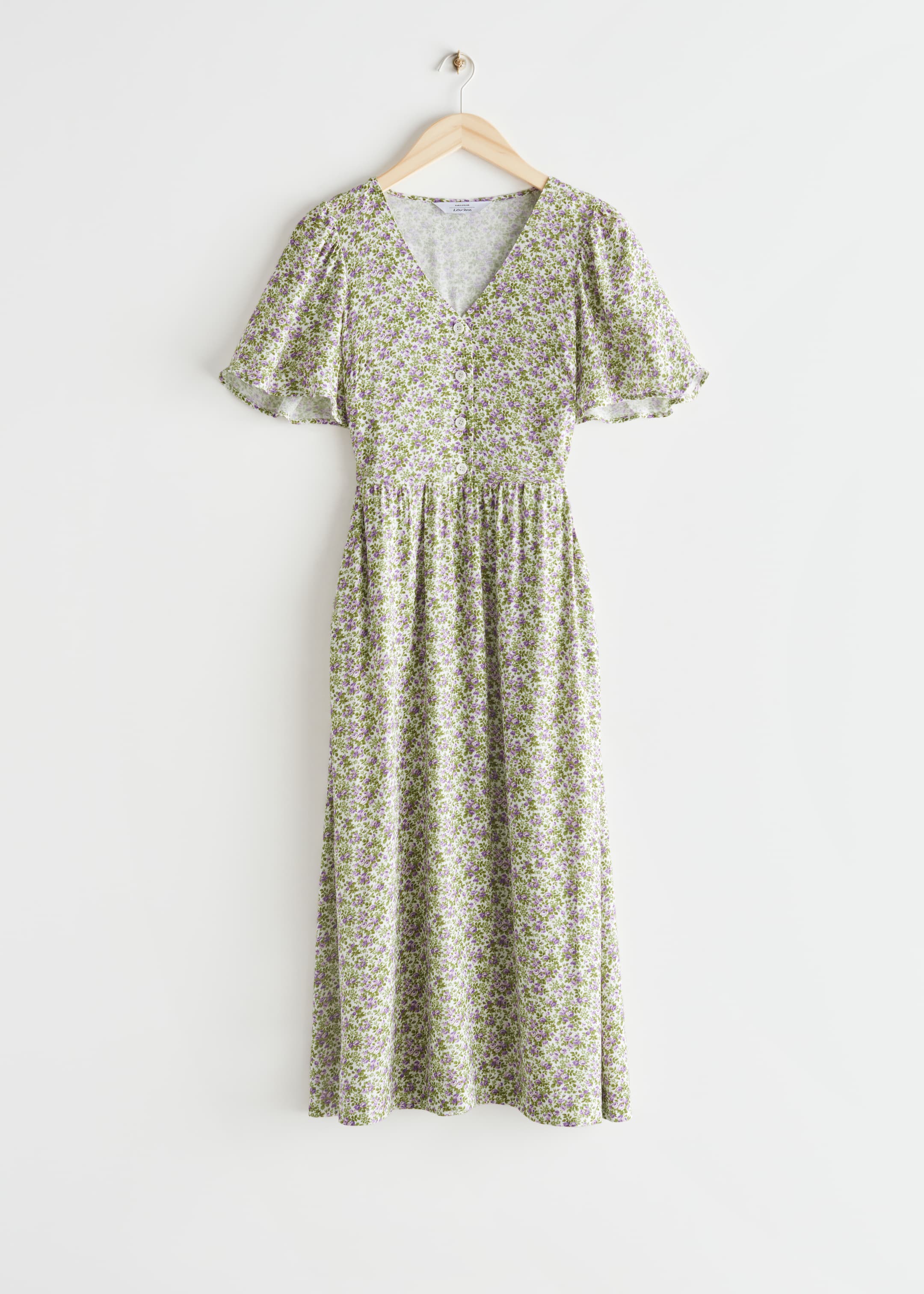 View larger image: Flutter-Sleeve Midi Dress - Green Florals - Ladies | H&M GB 1