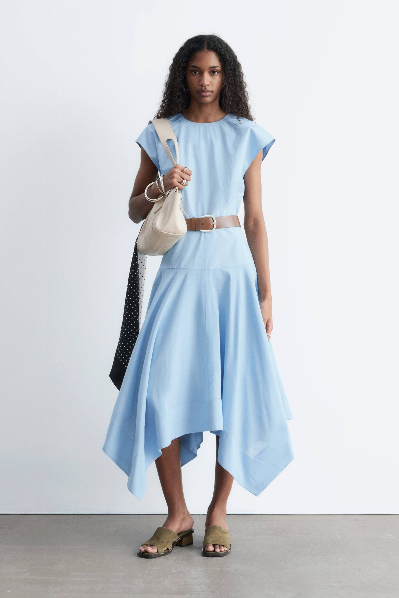 Rochie Midi Din Poplin De Bumbac - Albastru Deschis - 1