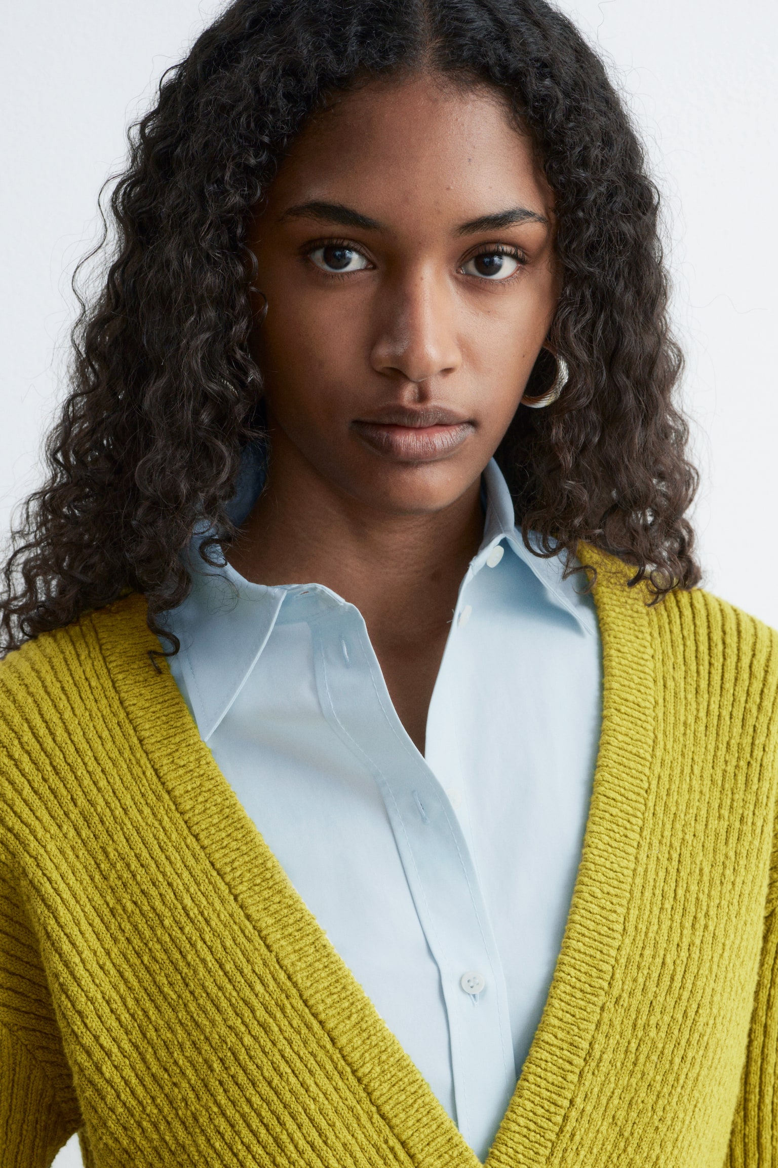 Rippstrickjacke aus Baumwolle - Chartreuse/Weiß/Grau - 6