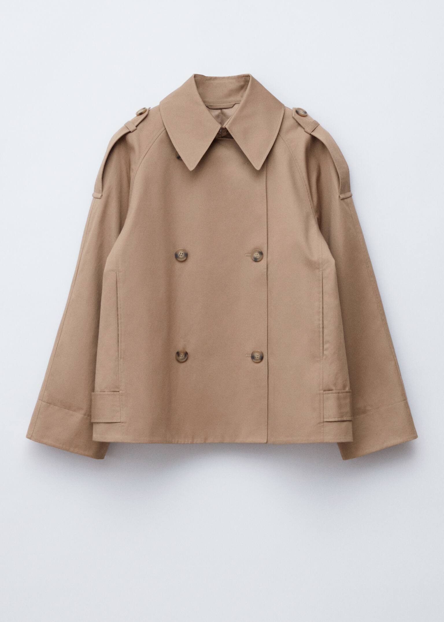 Double-Breasted Trench Jacket - Beige/Khaki Green - 6