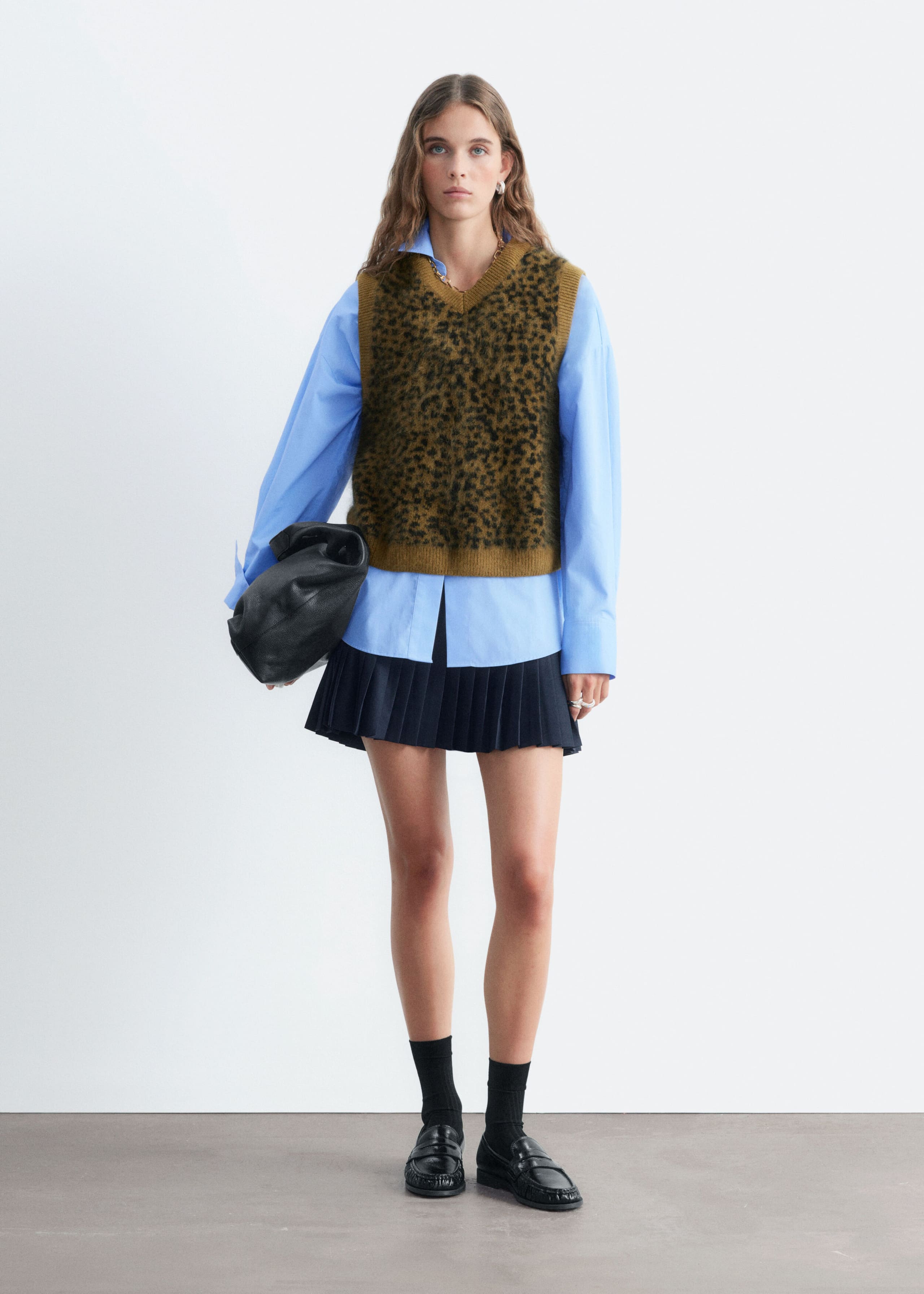 Jacquard-Weste aus gebürsteter Wolle - Khaki/Leopardenmuster - Lookbook