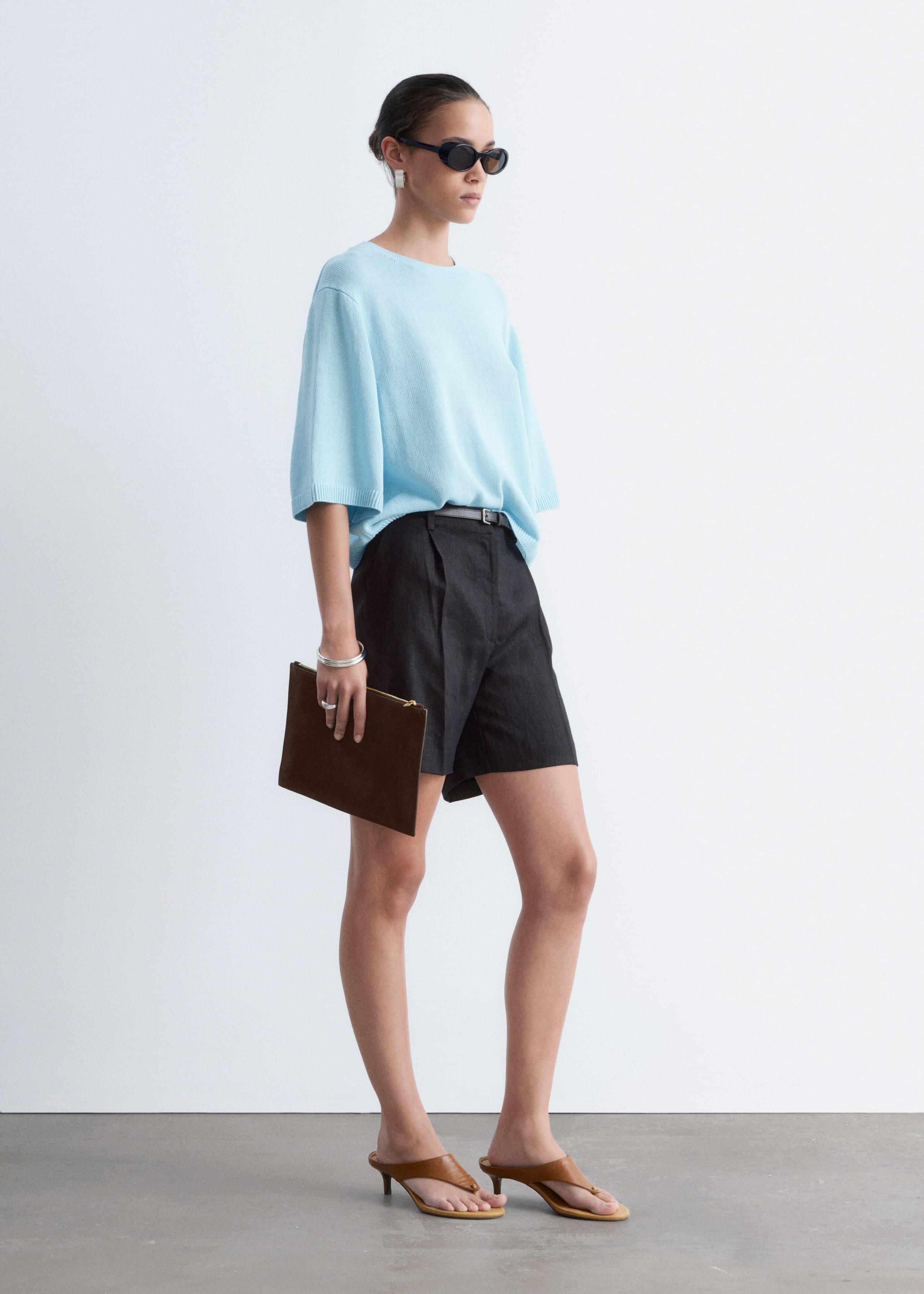 Knitted Cotton T-Shirt - Yellow - Lookbook
