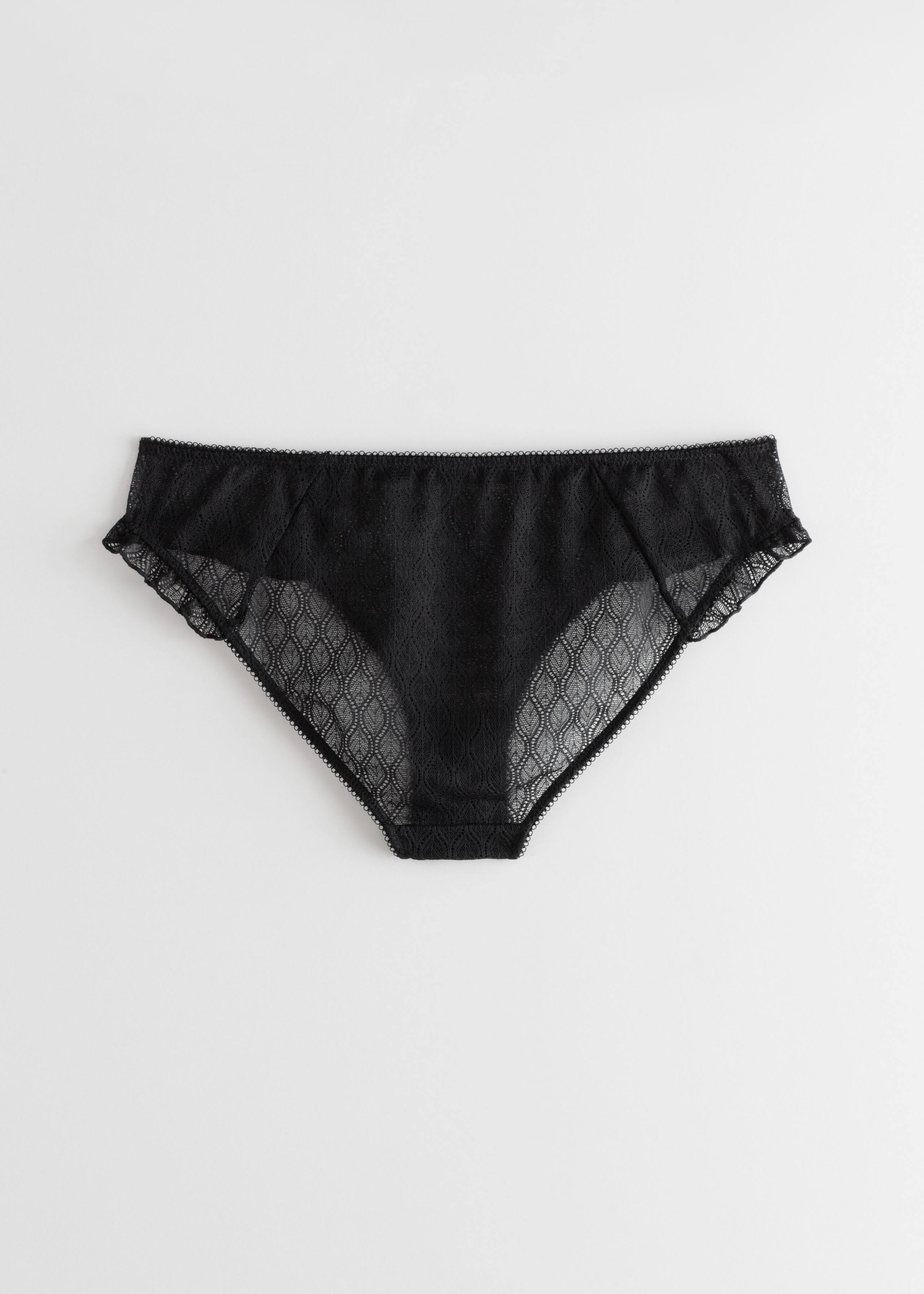 Ruffle Trim Lace Briefs - Black - Natura morta