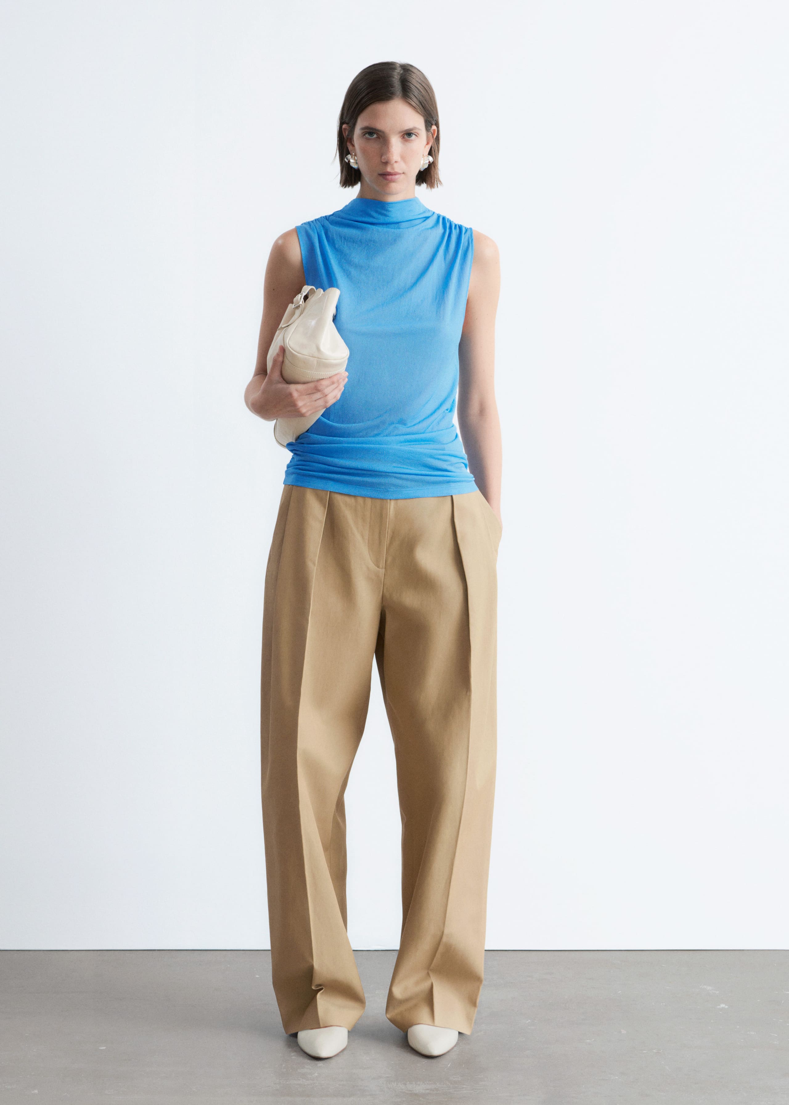 Ruched Mock-Neck Top - Dark Brown - Lookbook