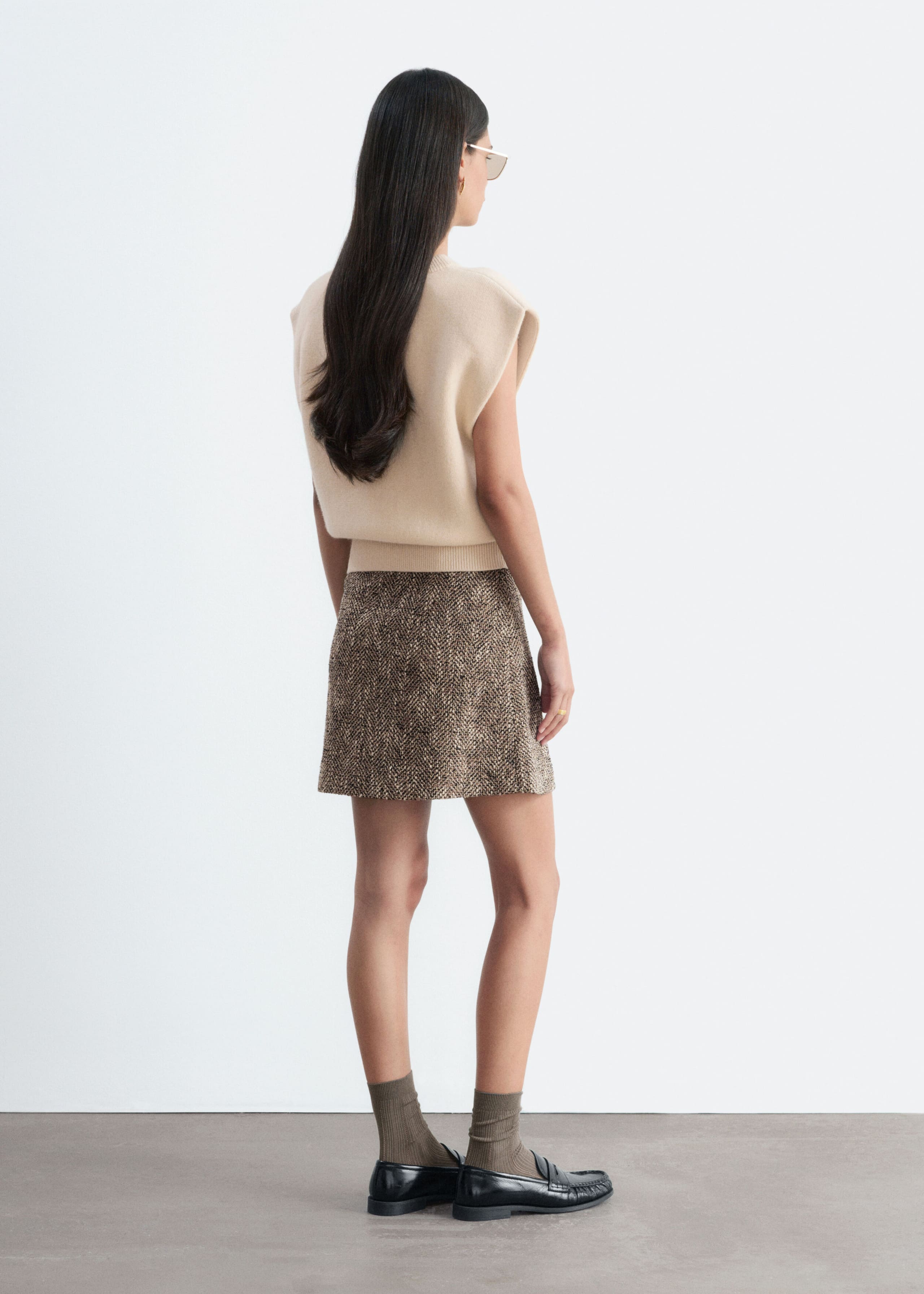 Textured Mini Skirt - Beige Melange - Lookbook