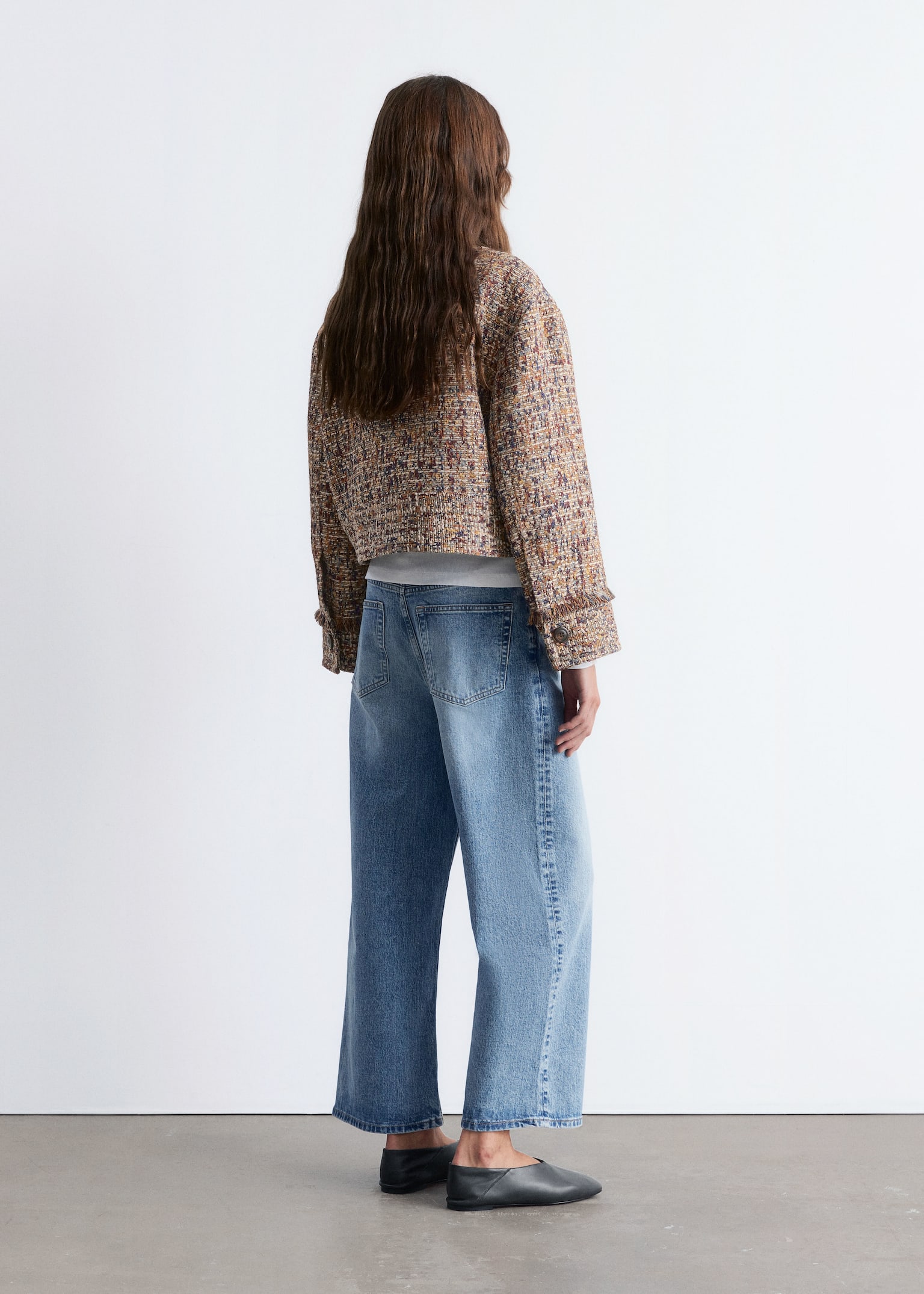 Cropped Bouclé Jacket - Melange Pattern - 7