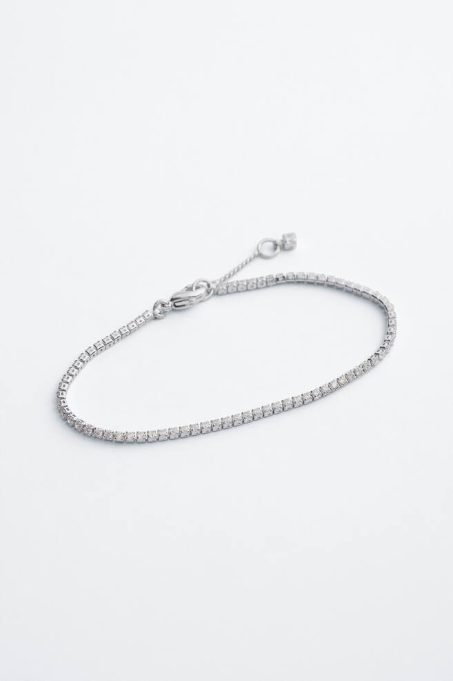Rhinestone Chain Bracelet - Silver/White - 1