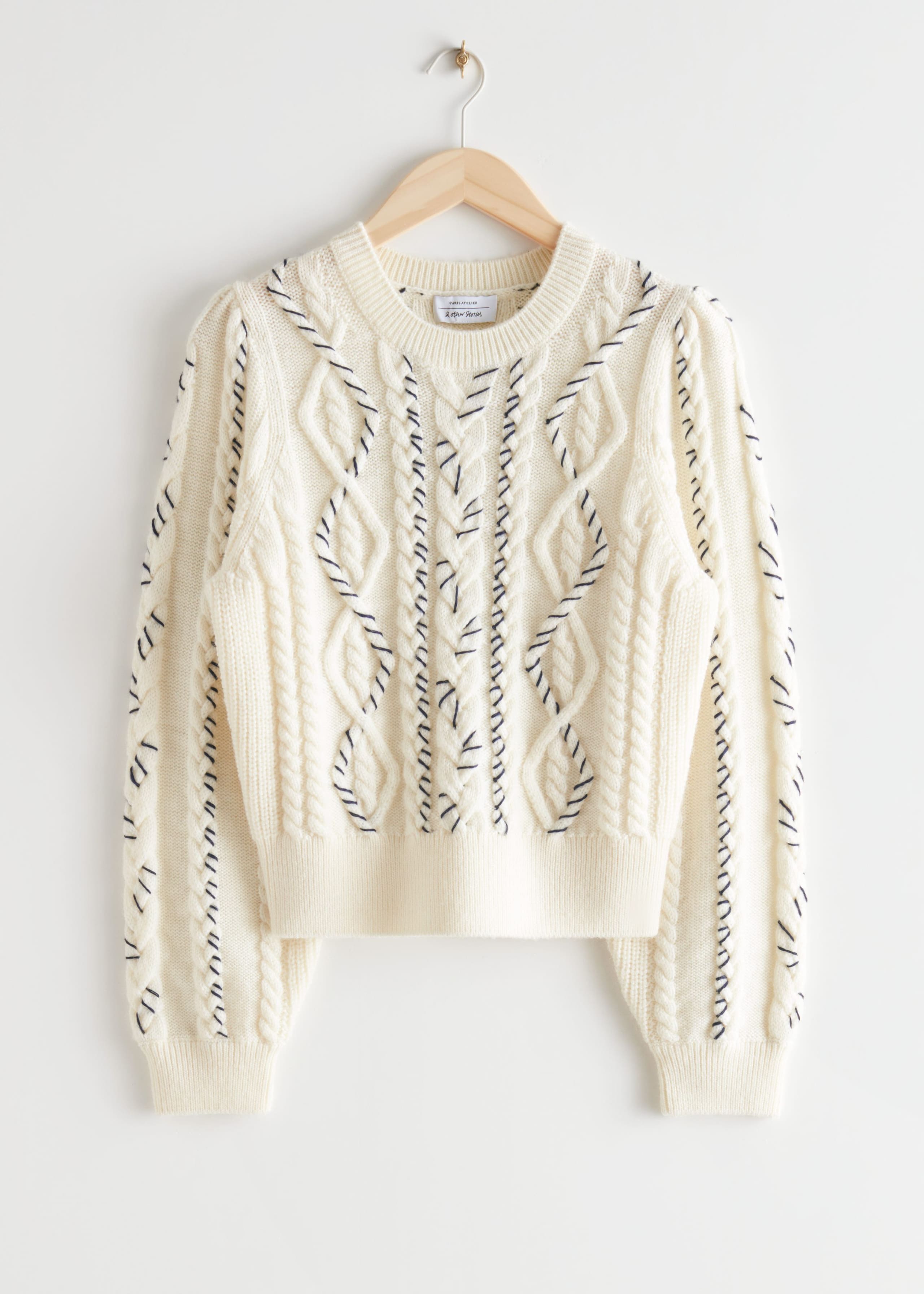 Cable Knit Wool Sweater - White - Bodegón