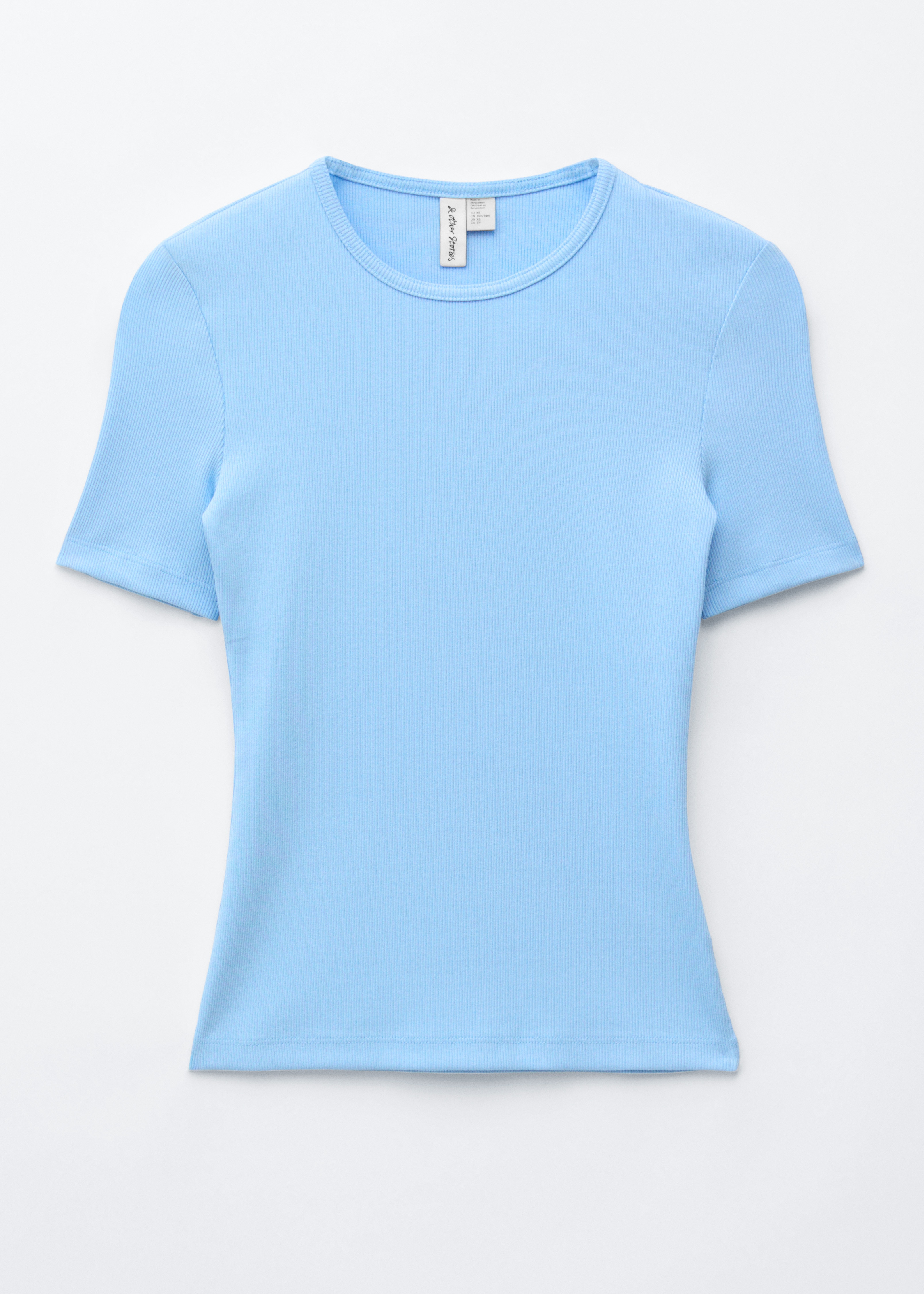 Geribbeld T-shirt - Lichtblauw/Donkerbruin/Wit/Bruin/strepen/Beige/Donkergroen/beige strepen/Roze