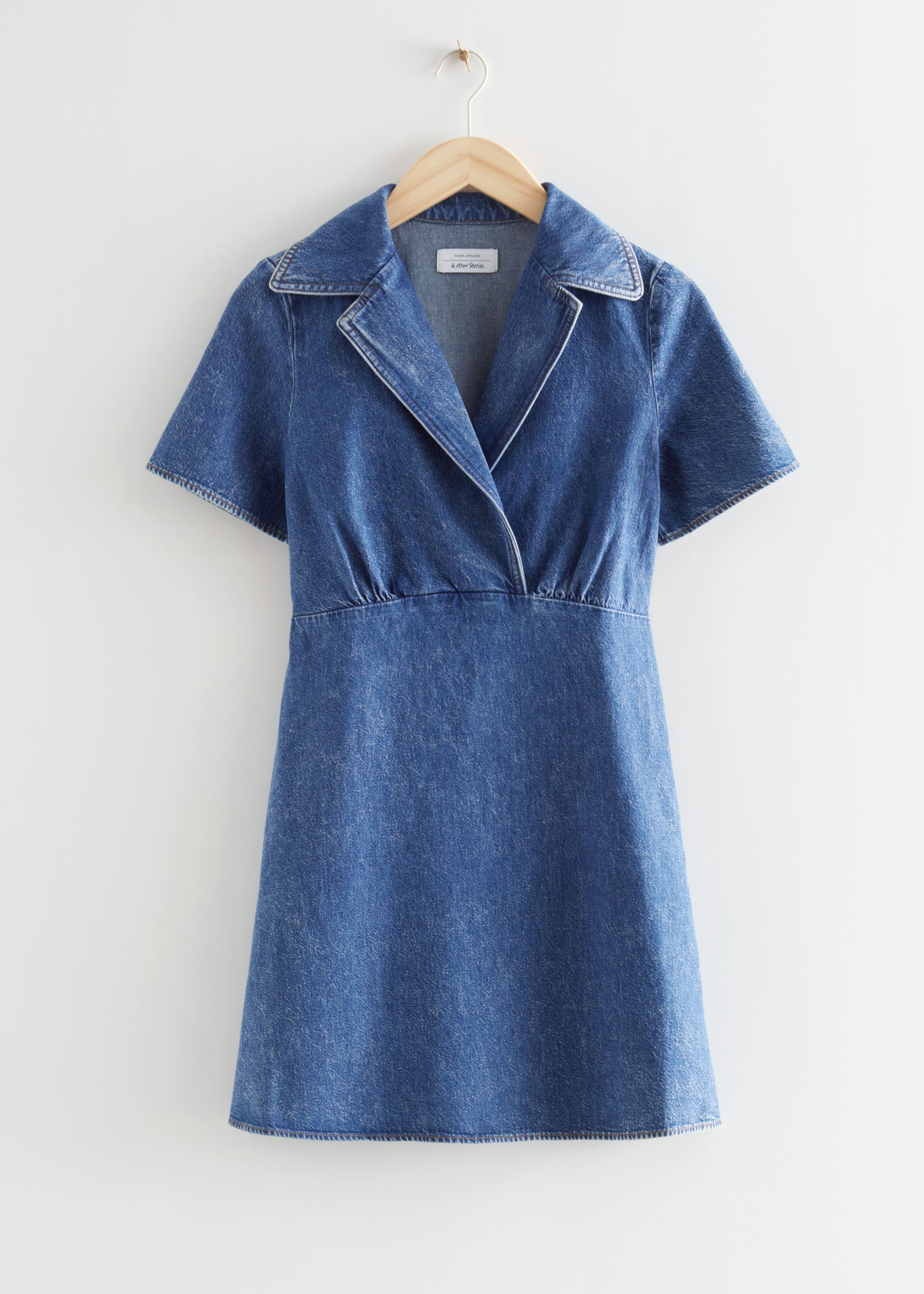 Belted Denim Mini Dress - Mid Blue - Still Life