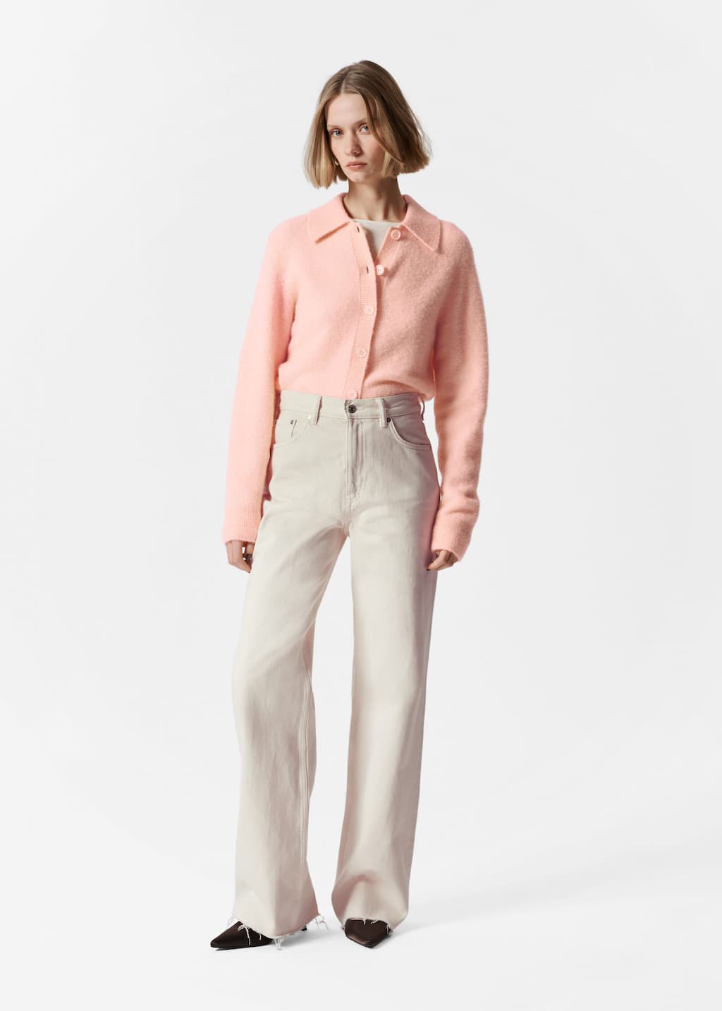 Collared Knit Cardigan - Peach - Lookbook