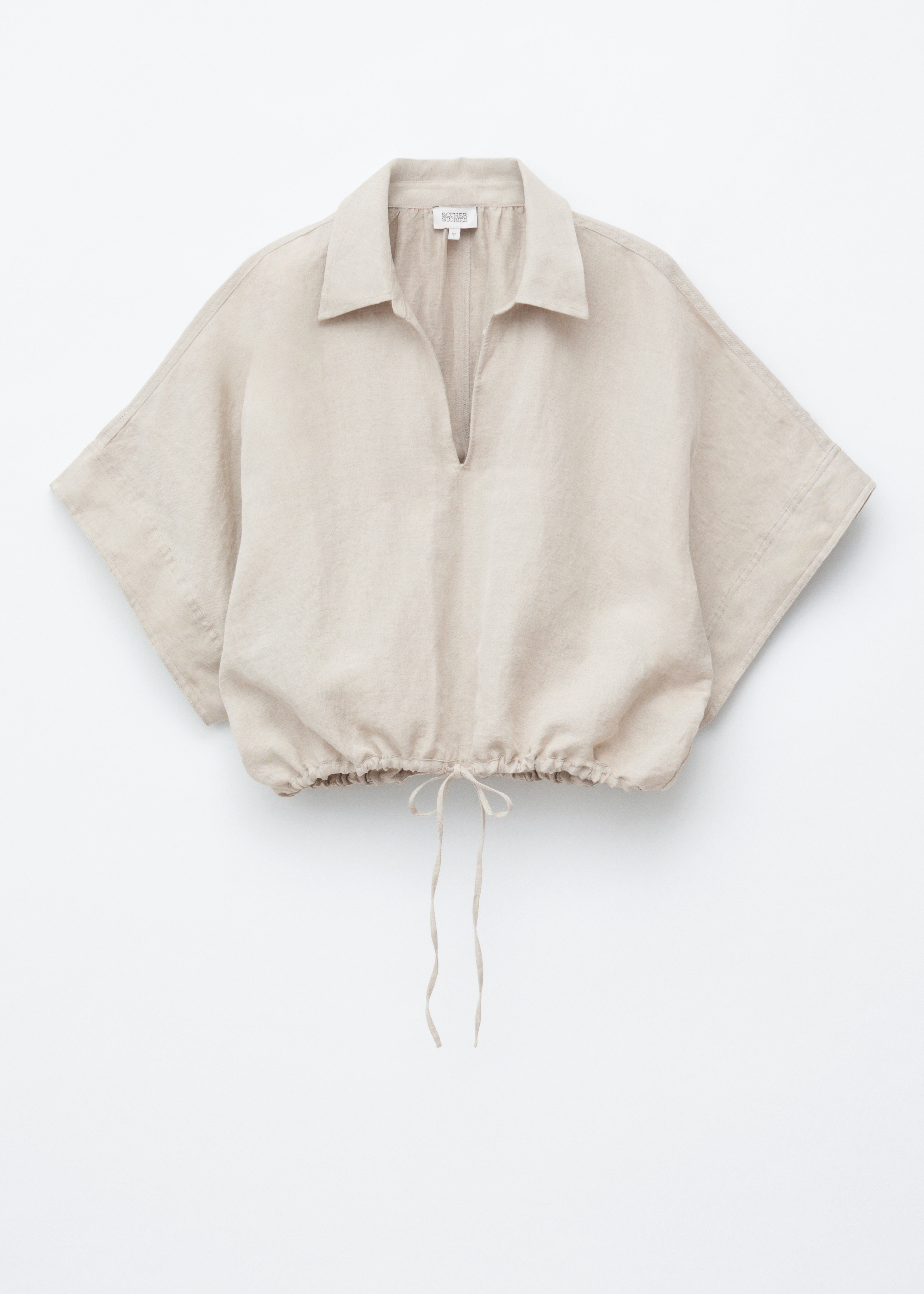 Drawstring Cropped Top - Beige/Grey/Striped