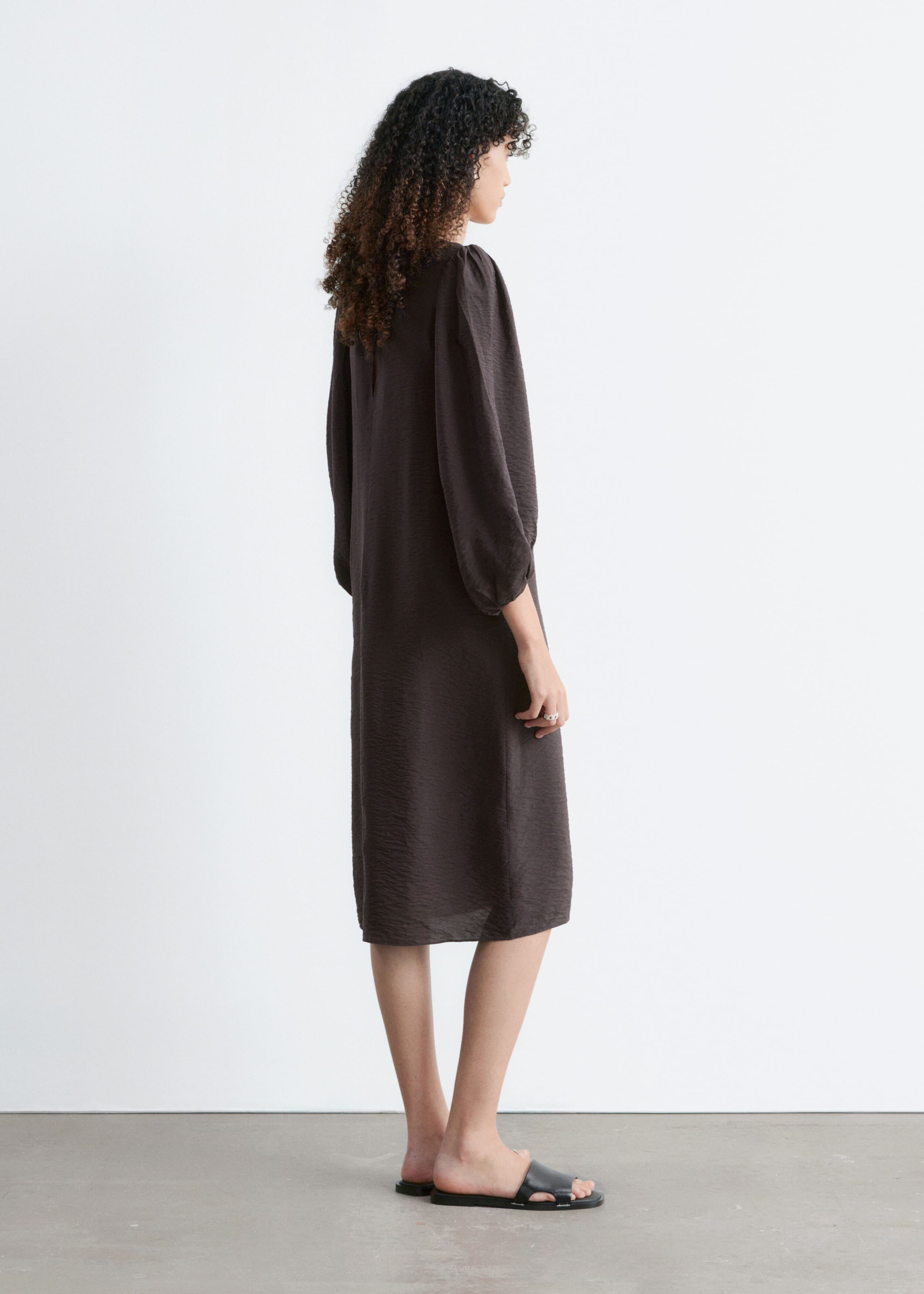 Image of Puff-Sleeve V-Neck Midi Dress