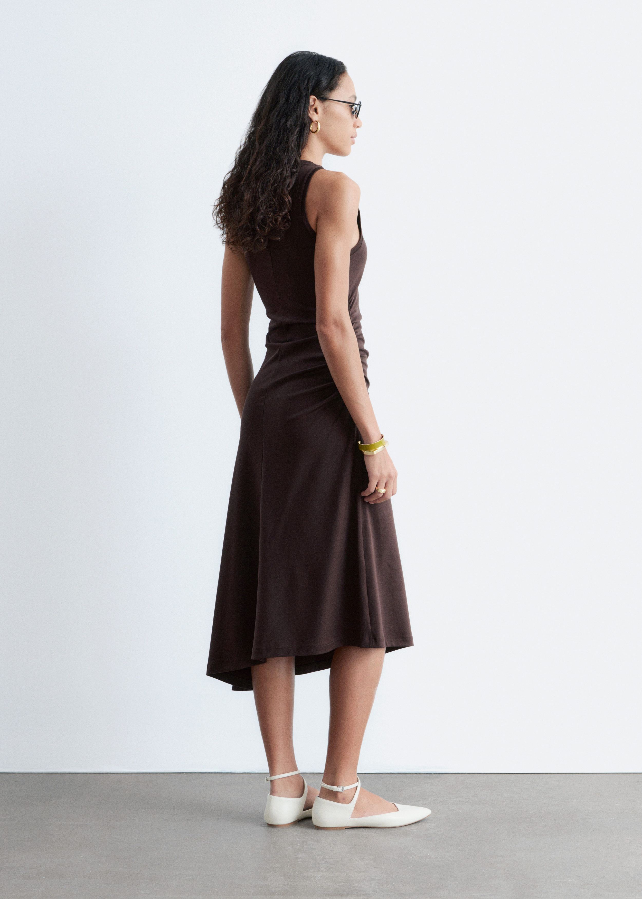 fit and flare linen midi dress Contrast Trim Fit & Flare Linen Dress in Black