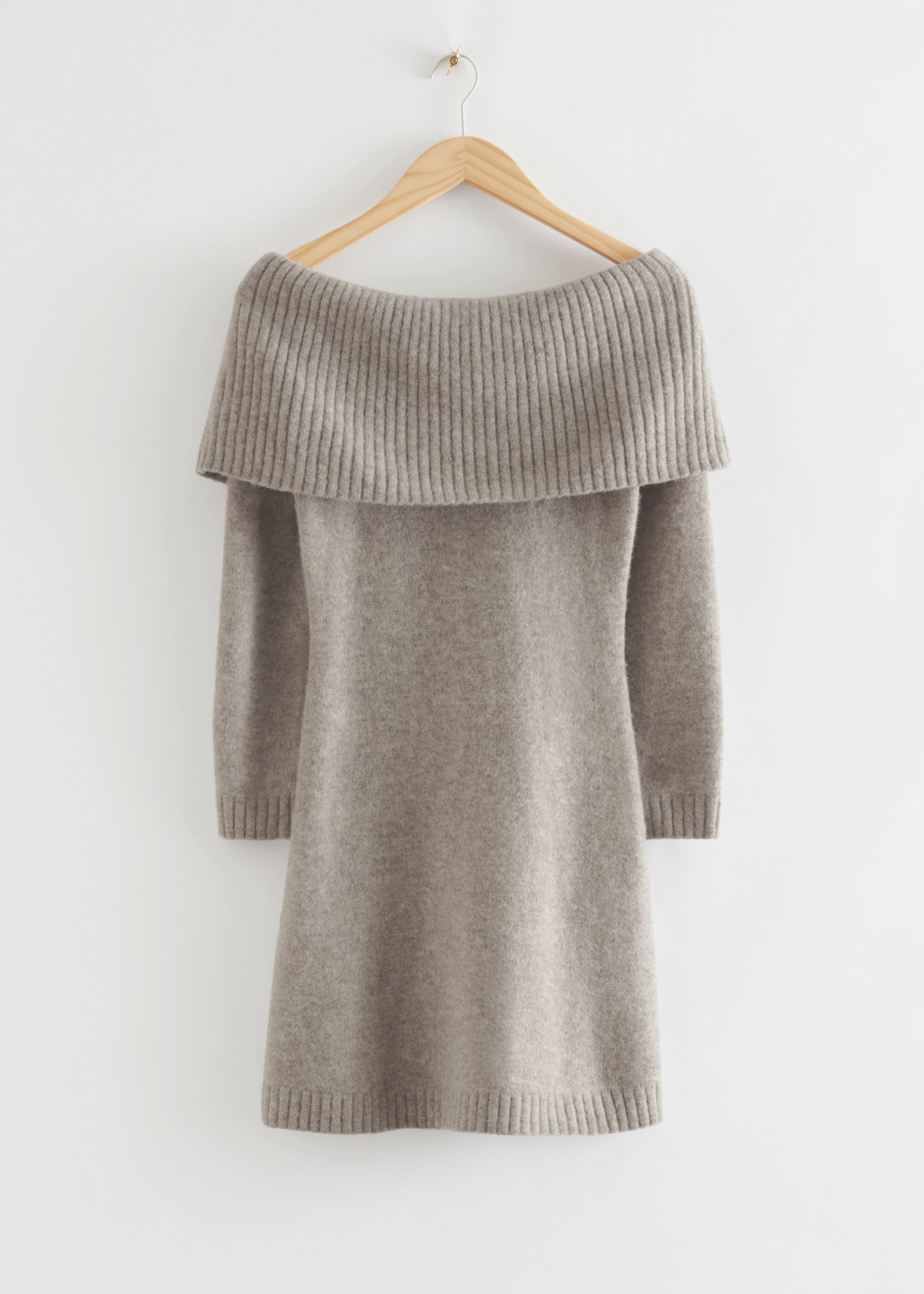 Off-Shoulder Wool Mini Dress - Light Brown - Still Life
