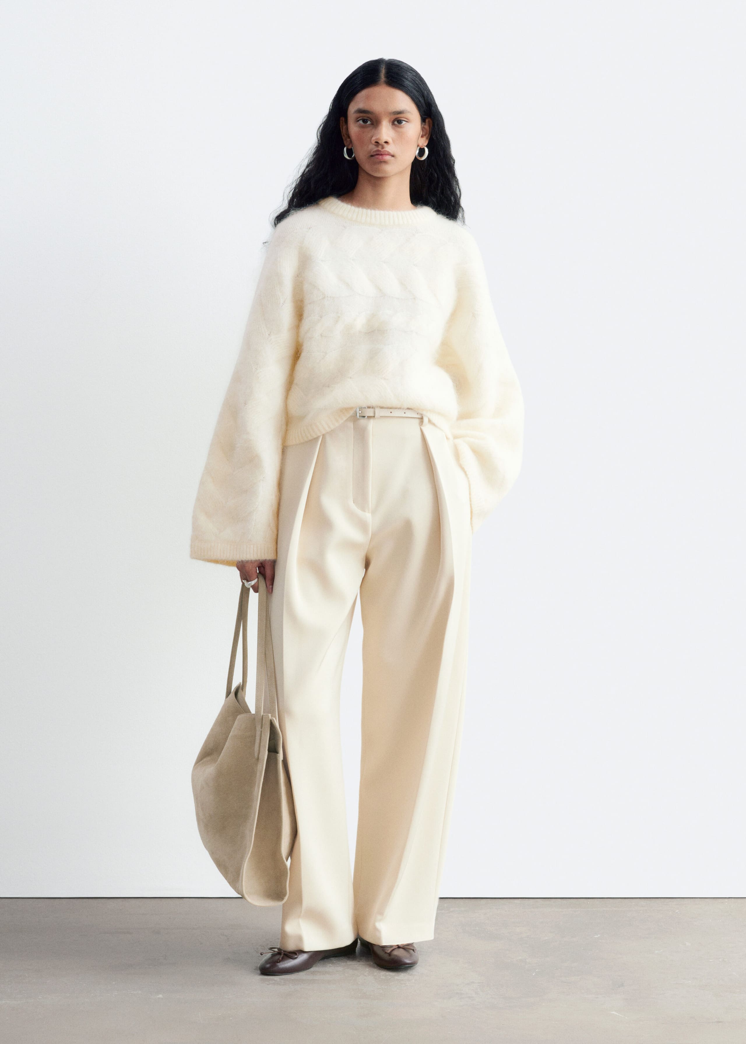 Pullover aus Mohairmischung mit Zopfstrickmuster - Weiß - Lookbook
