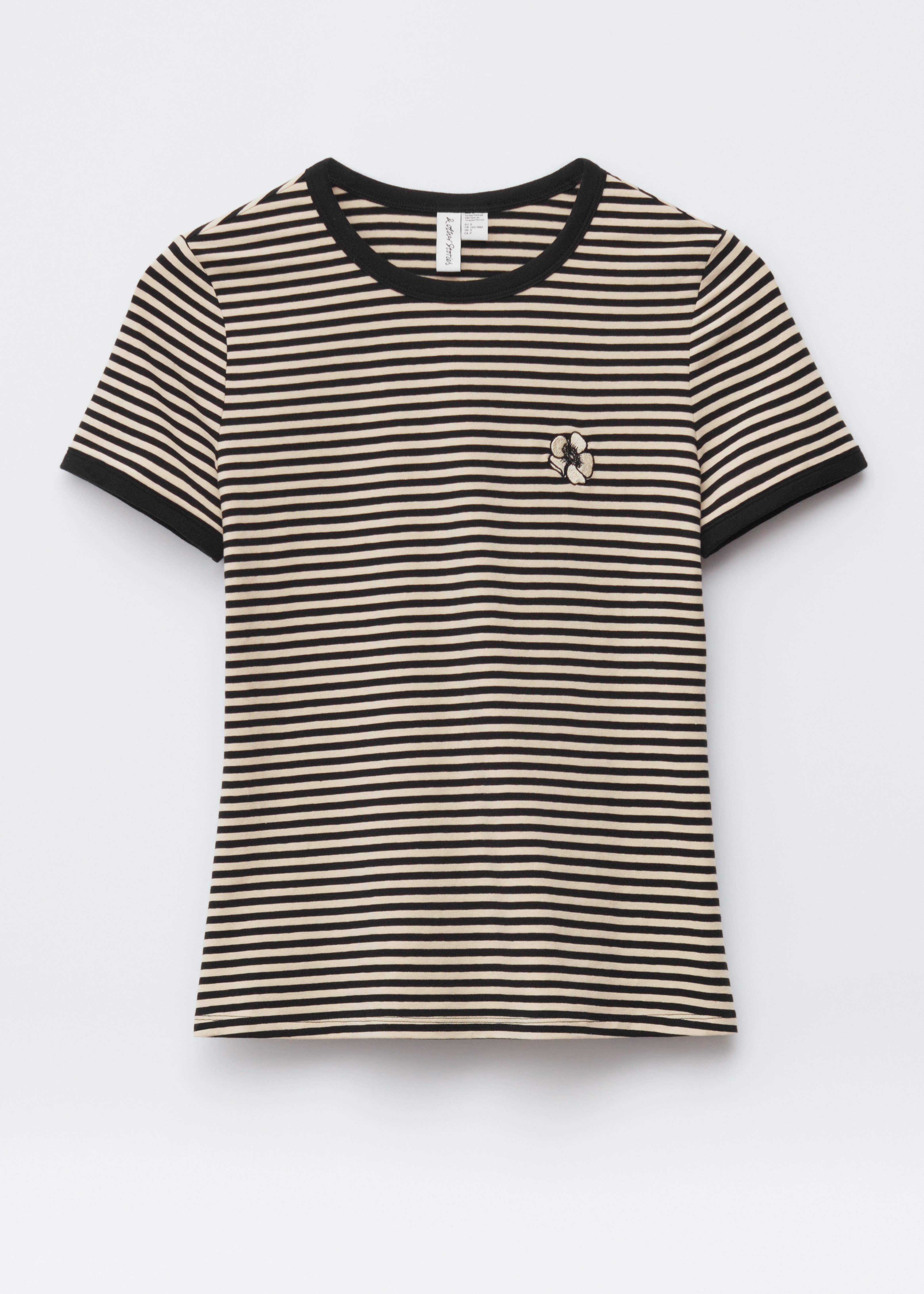 Hímzett póló - Bézs/fekete csíkos/Fekete/Bézs/fekete csíkos