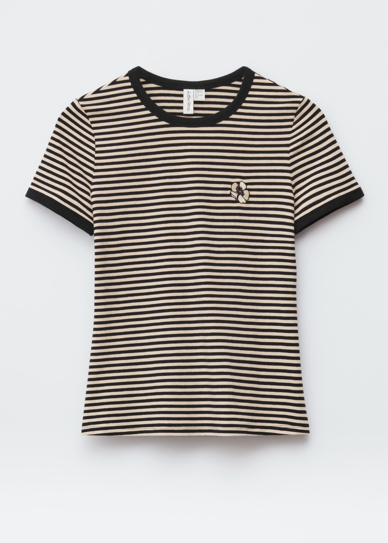T-shirt brodé - Rayures beiges/noires/Noir/Blanc - 2
