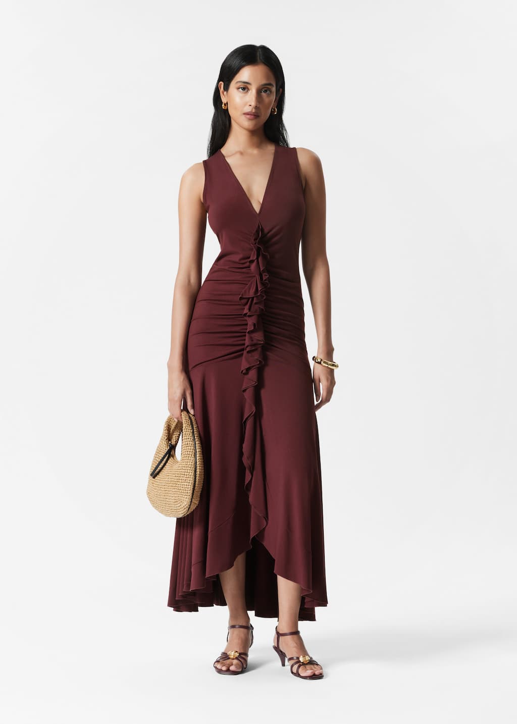 Image of V-Neck Ruffle Maxi Dress