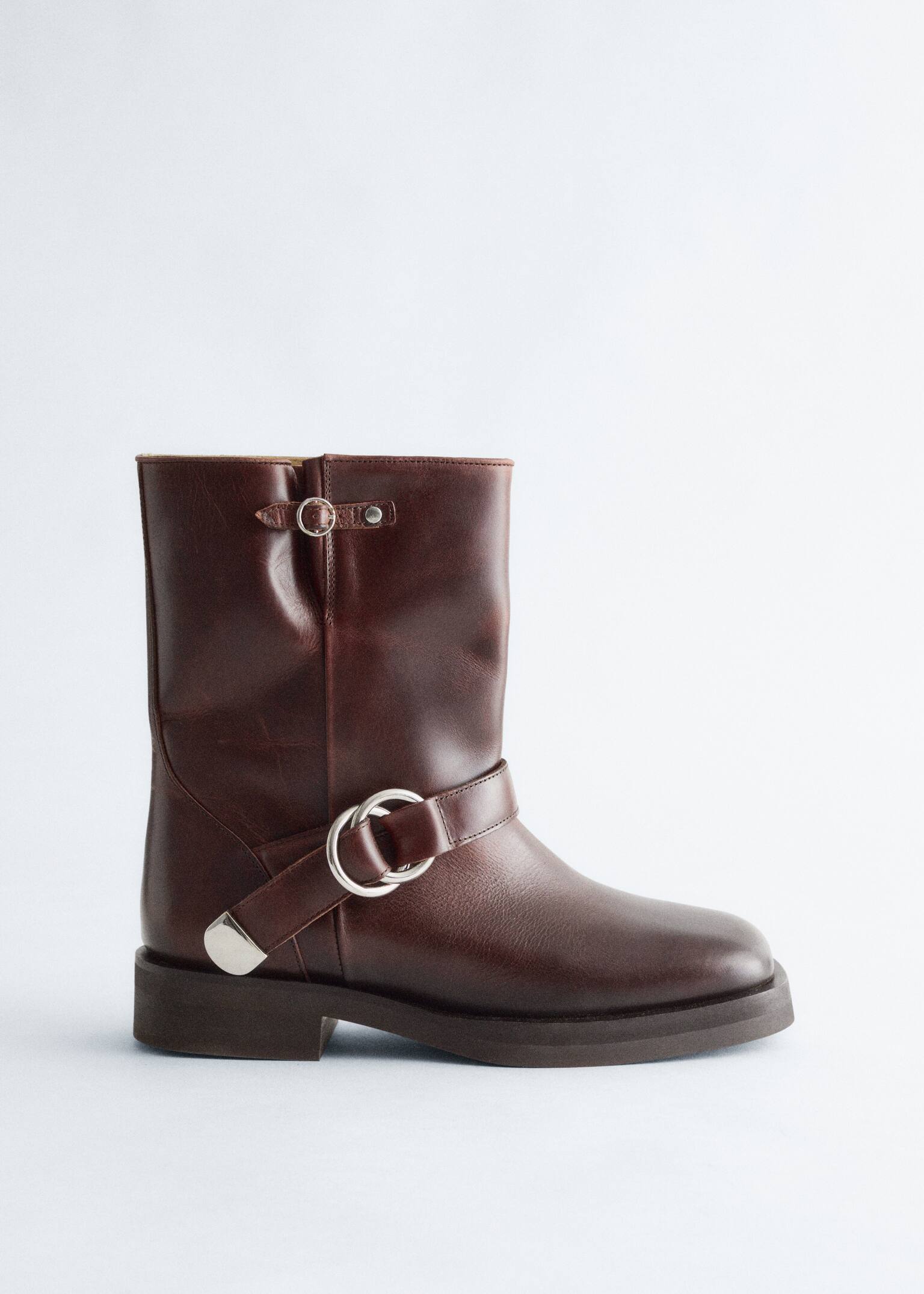 Bikerstiefel aus Leder - Braun/Schwarz