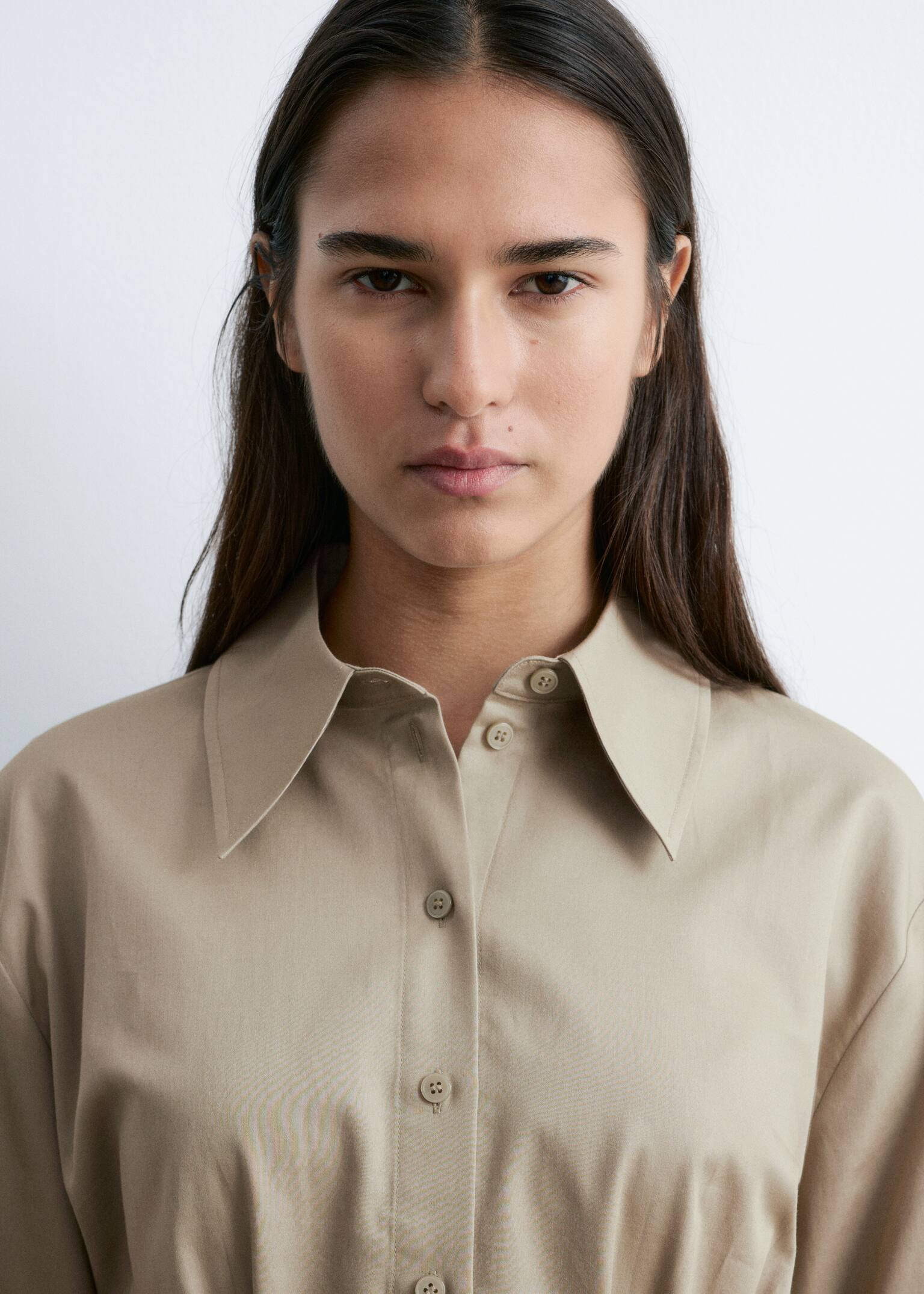 Camisa de corte ajustado a la cintura - Beige/Blanco - 5