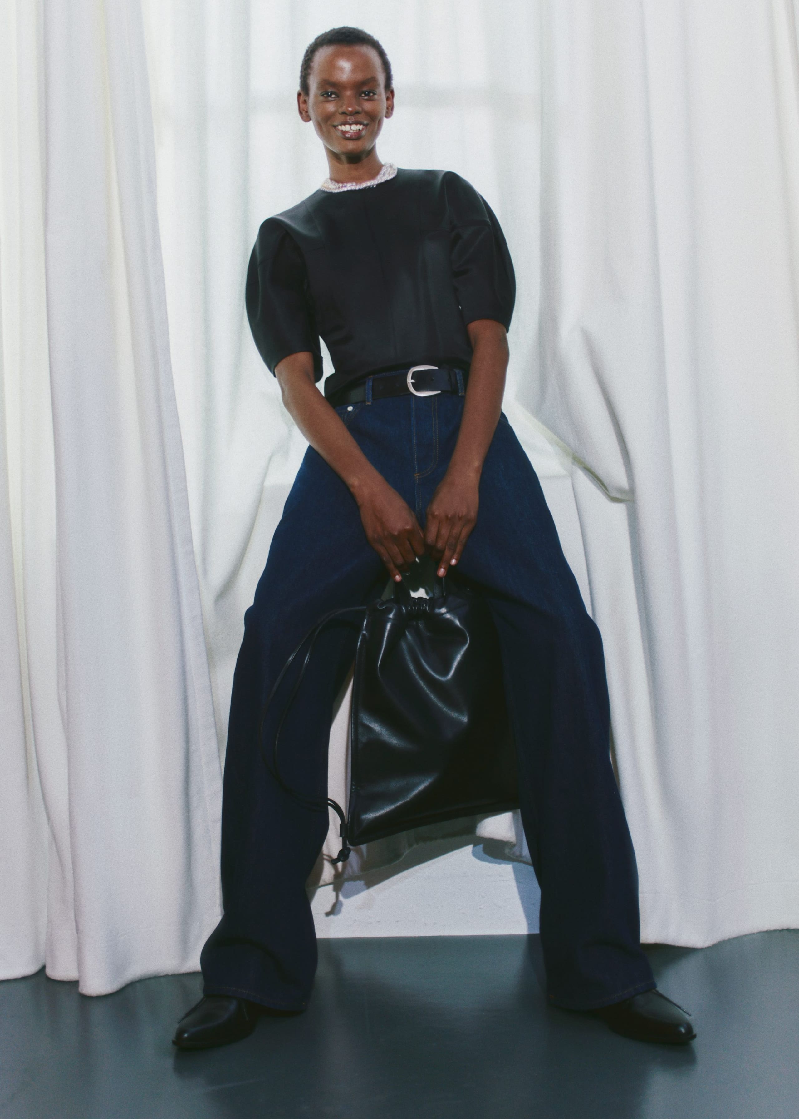 Image of Satin Puff-Sleeve Top