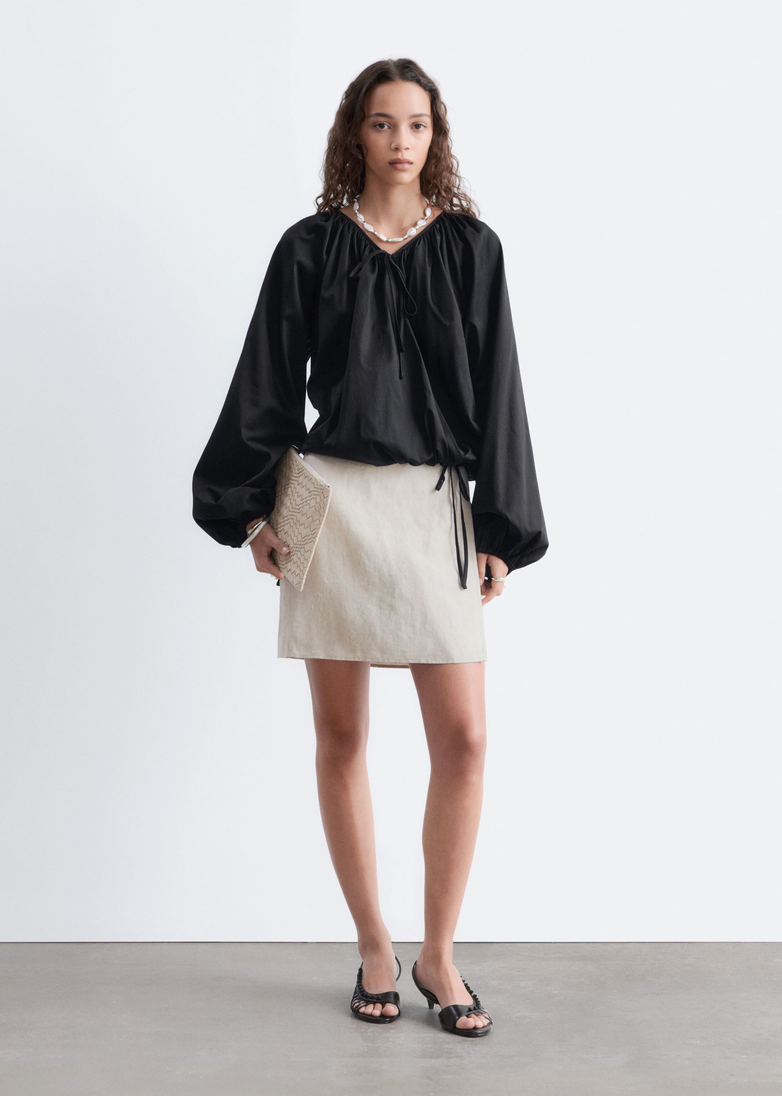 Wrap Cotton Blouse - Black - Lookbook
