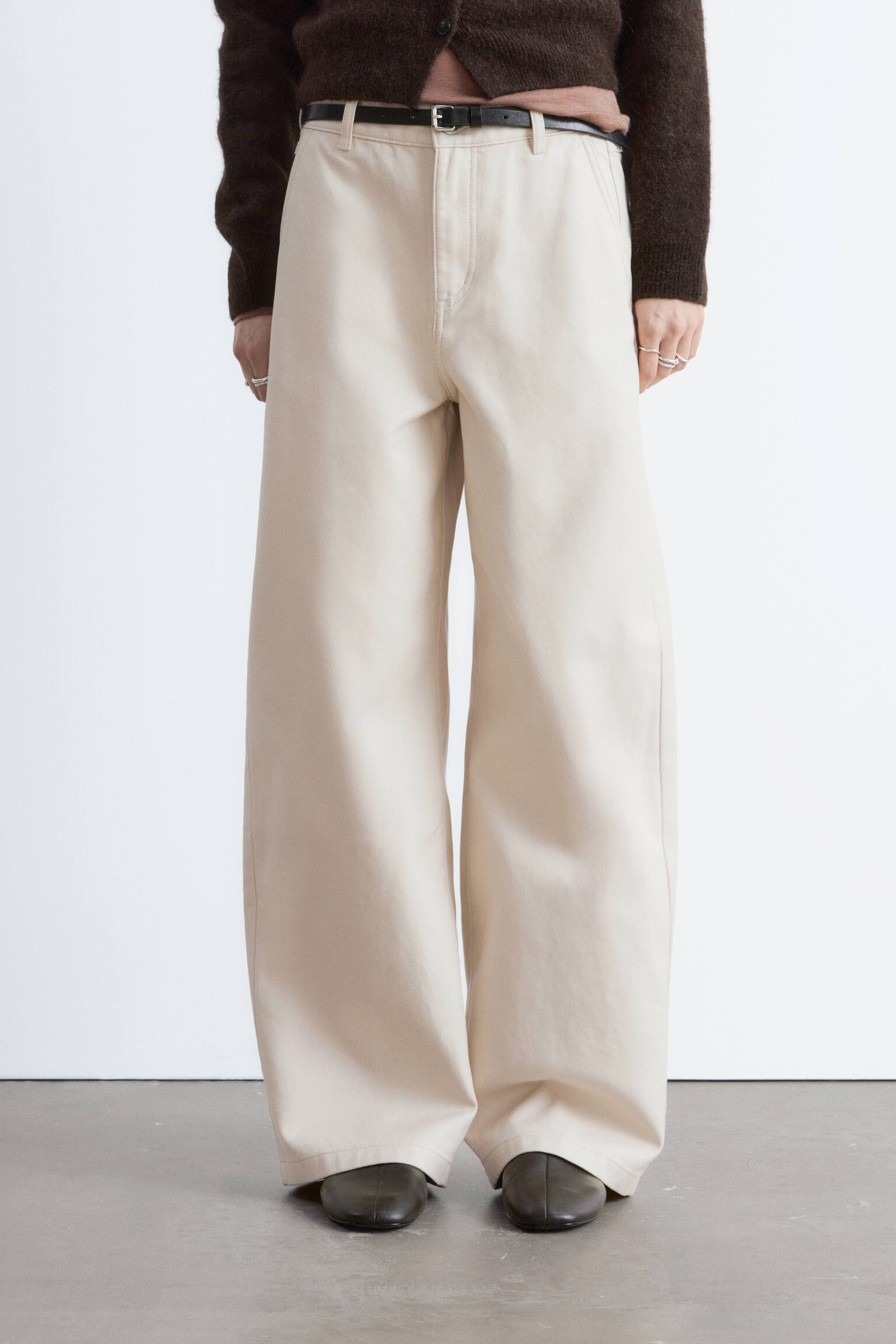 Pantaloni largi din bumbac - Off-White/Maro Ruginiu - 4