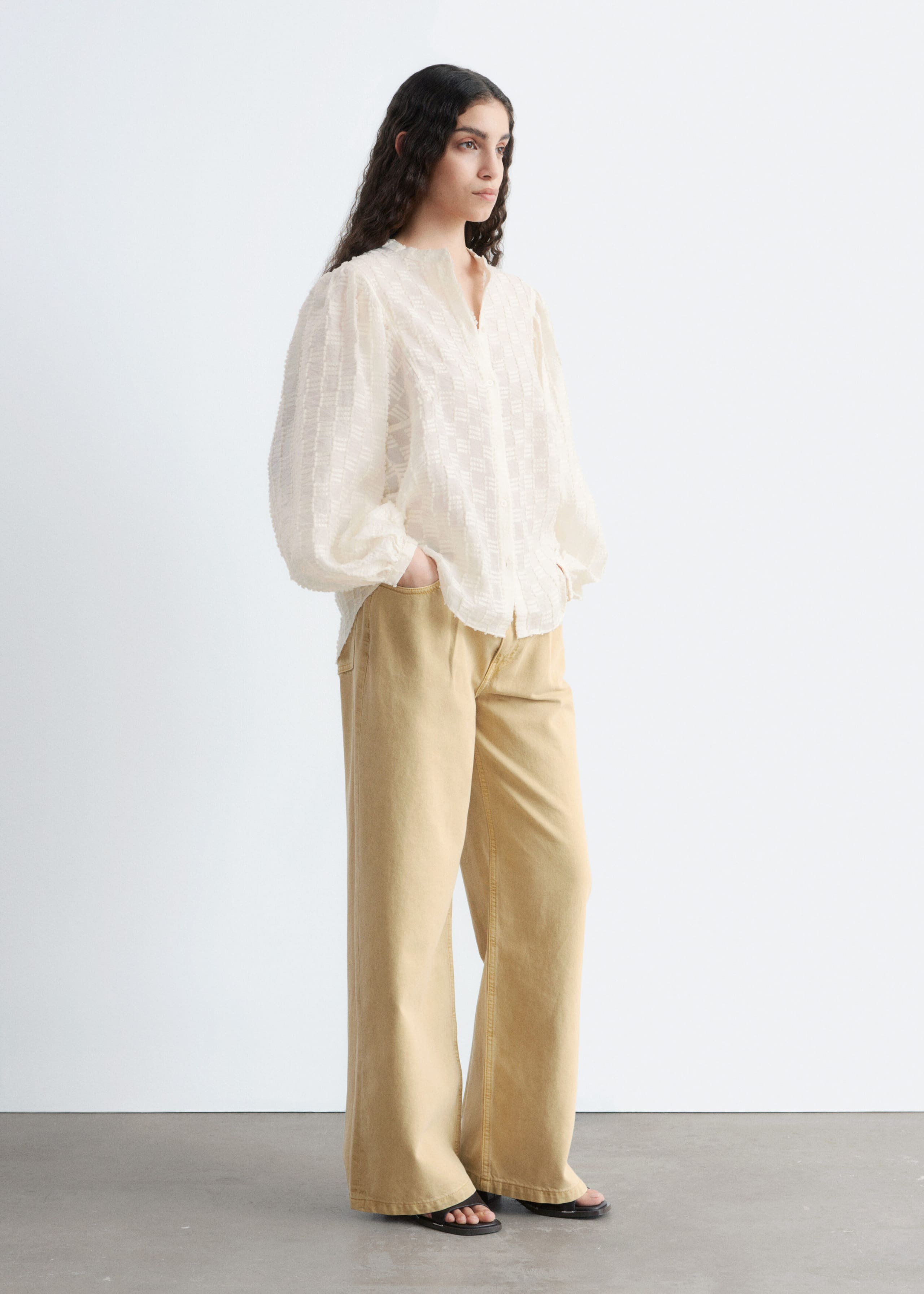 Textured Voluminous Sleeve Blouse - White - Lookbook
