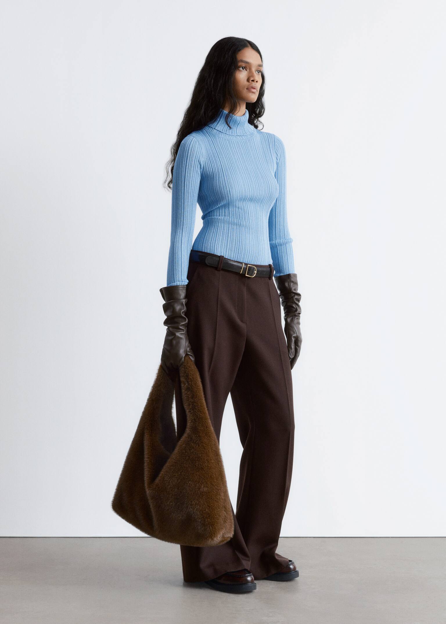 Maletă din tricot cu lurex și guler înalt - Albastru deschis/Maro închis/Turcoaz închis - 5