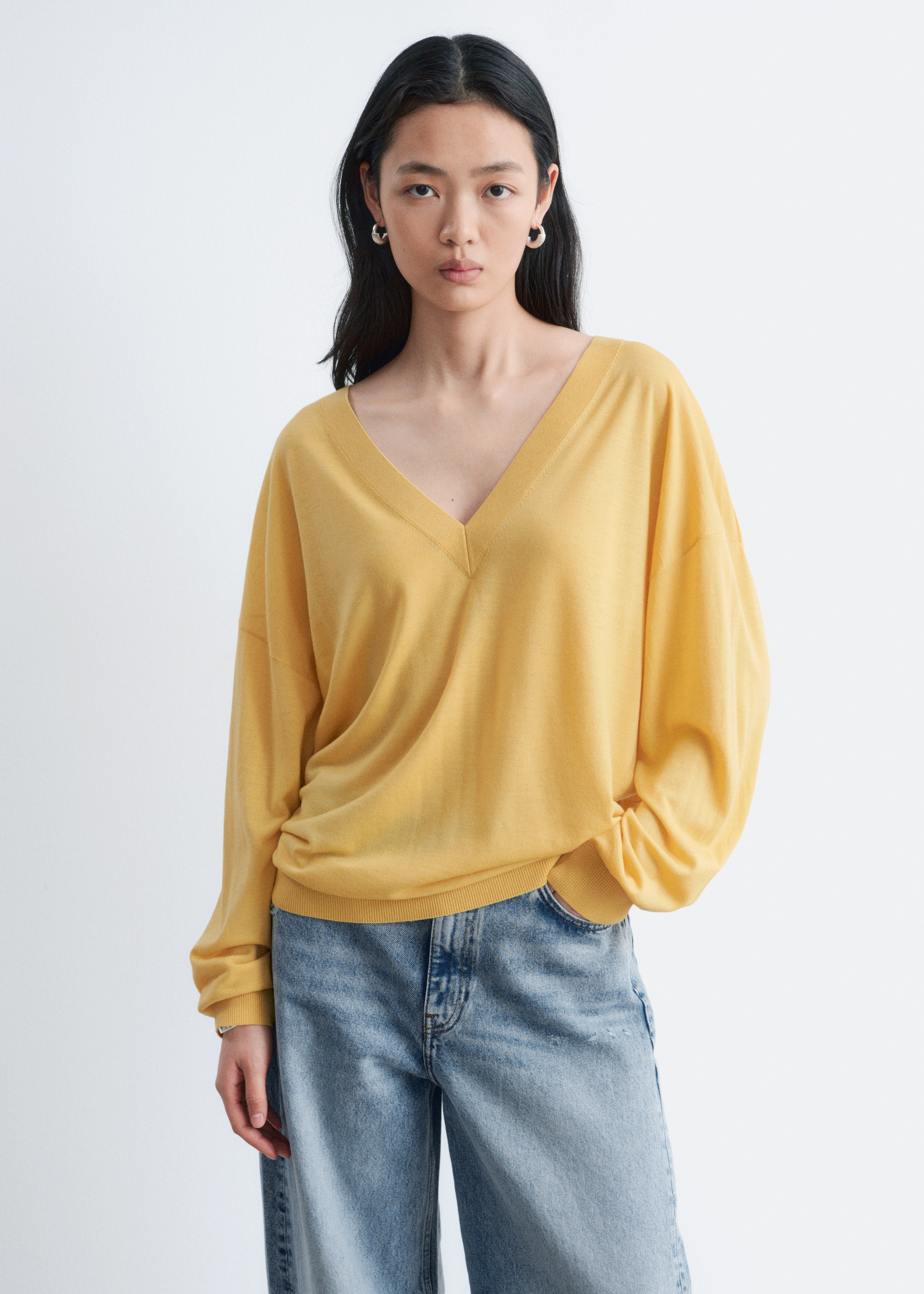 Oversized genser i merinoull - Gul