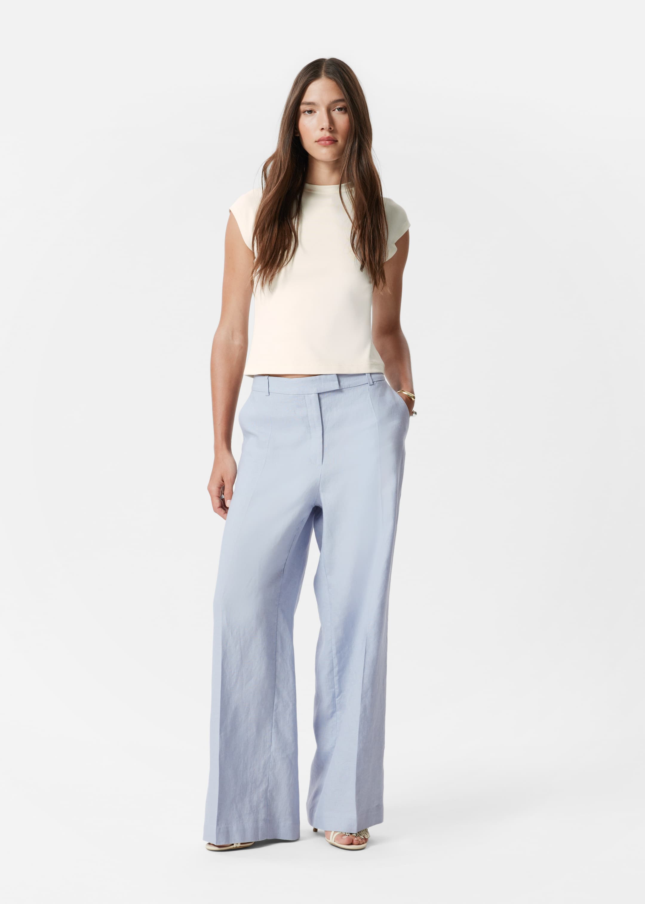 Vezi imaginea mai mare: Pantaloni din In Croiți - Albastru deschis - FEMEI | H&M RO 1