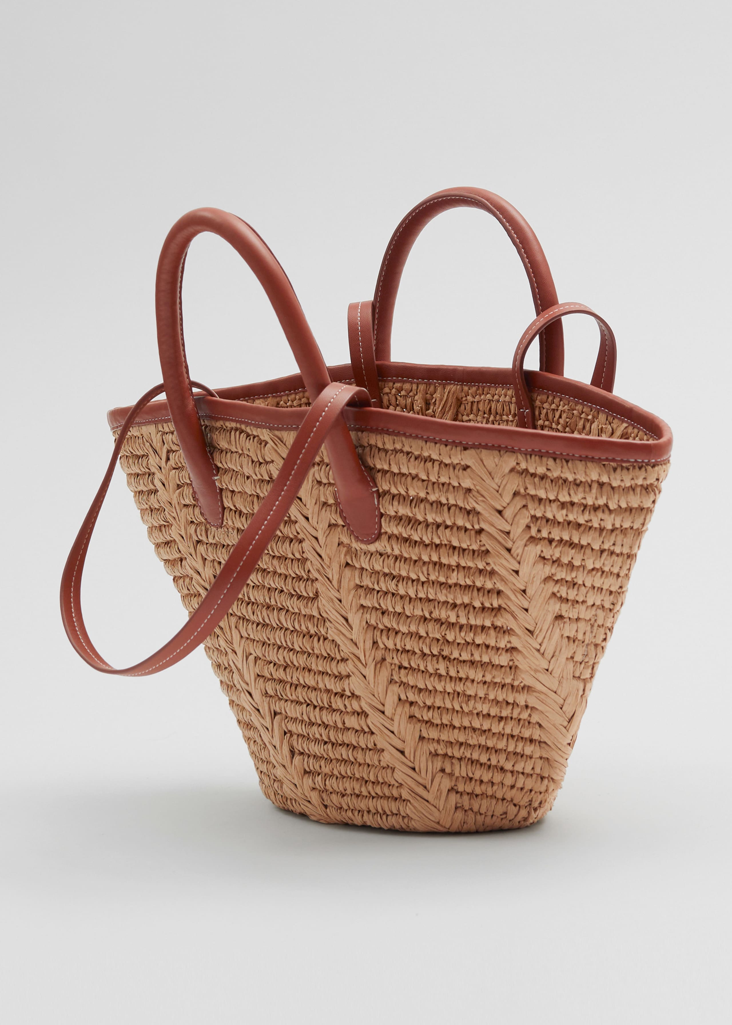Leather-Trimmed Straw Tote - Beige - Still Life