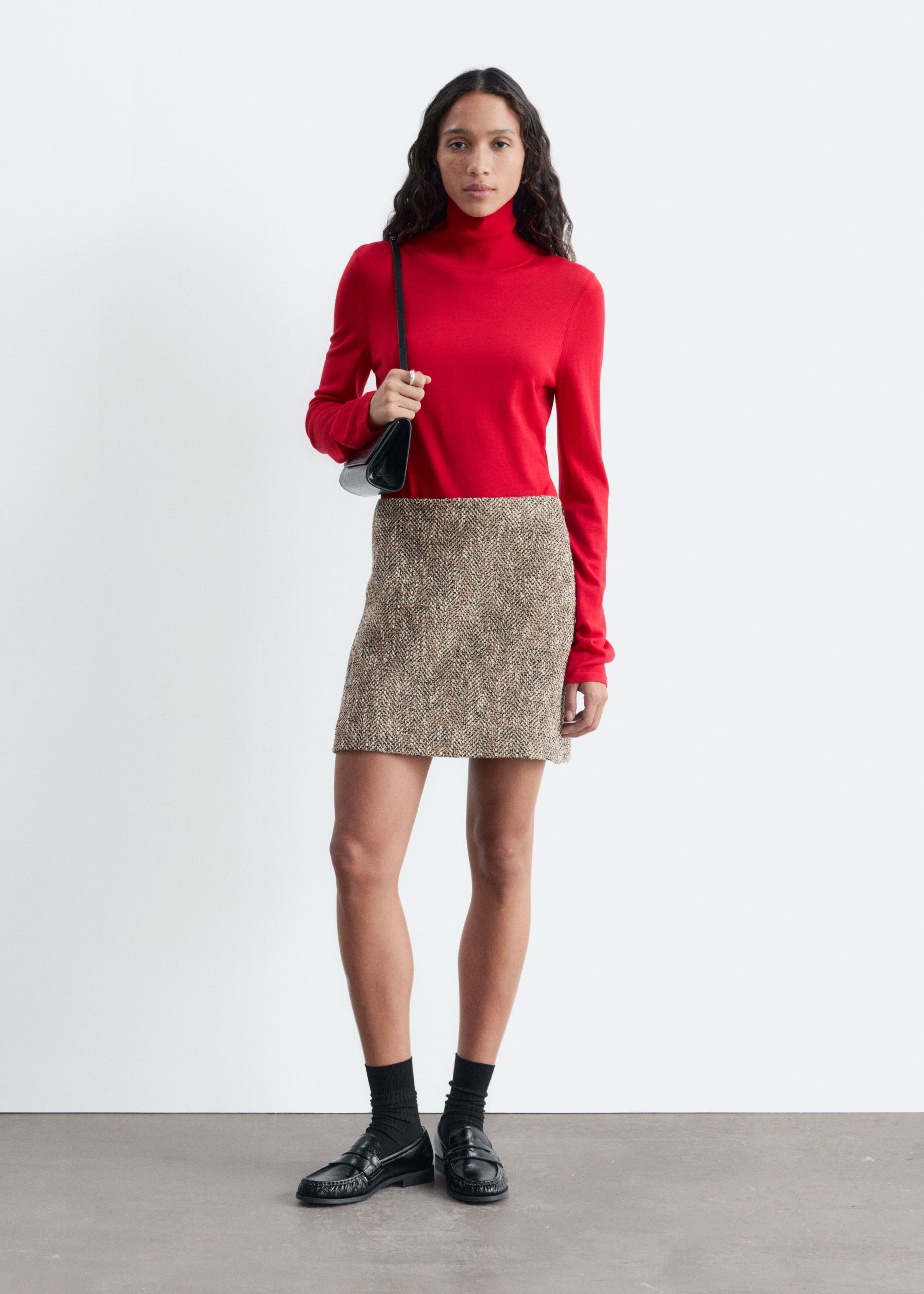 Merino Wool Polo Neck Top - Dark Brown - Lookbook