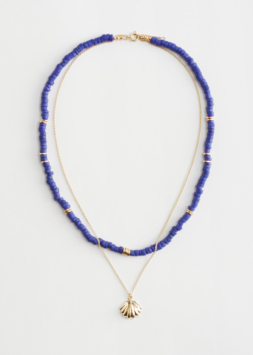 Layered Chain Link Bead Necklace - Gold/Blue - Natura morta