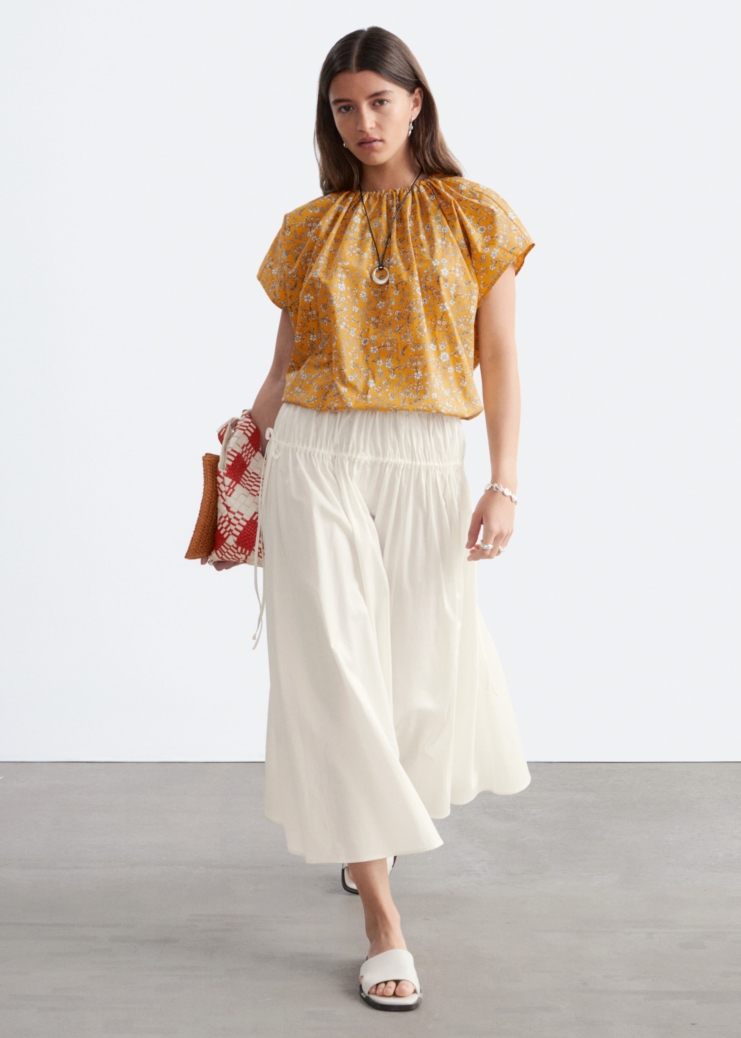 Image of Gathered Cotton Blouse