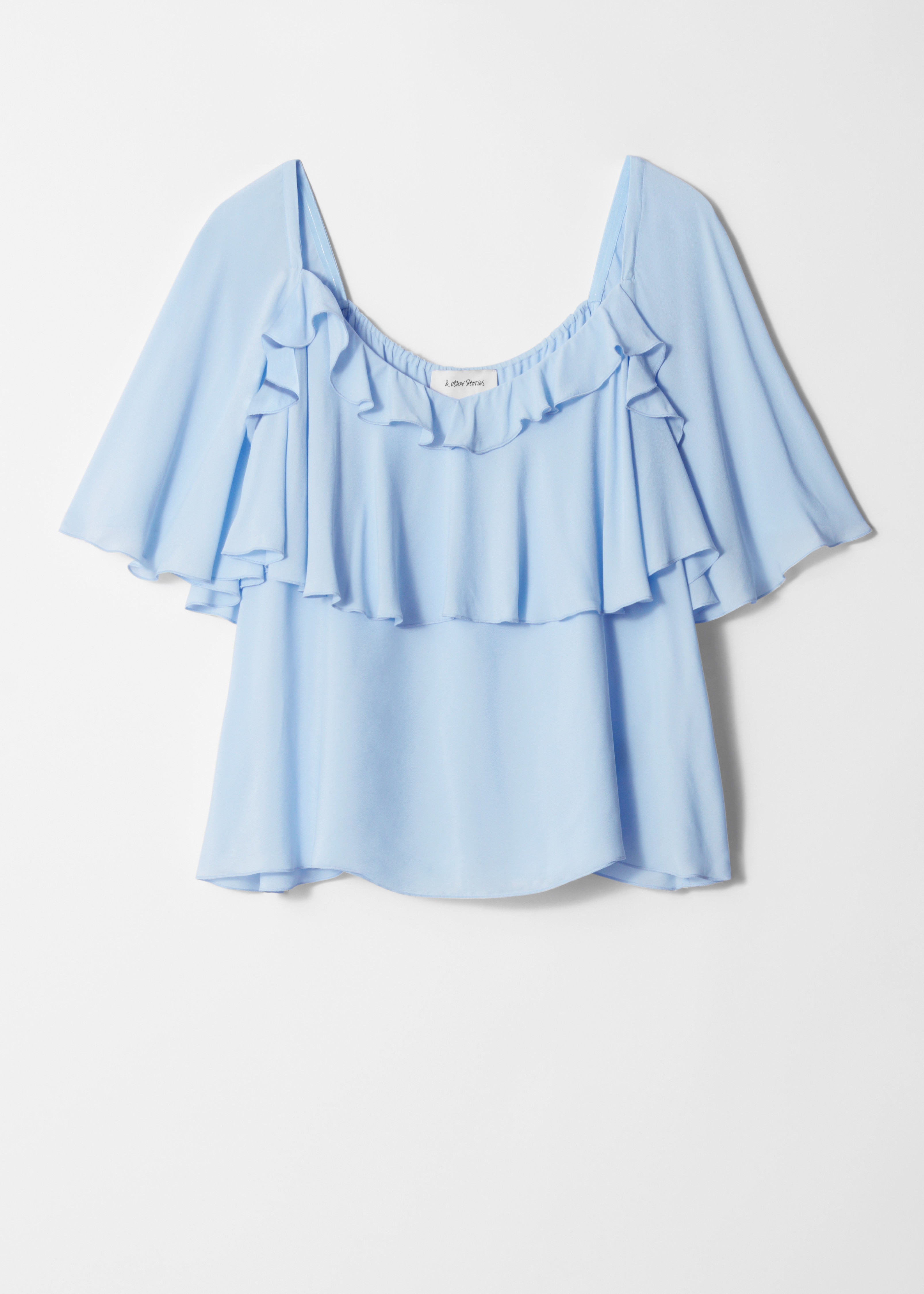 Bluză cu volane - Albastru deschis/Roșu închis