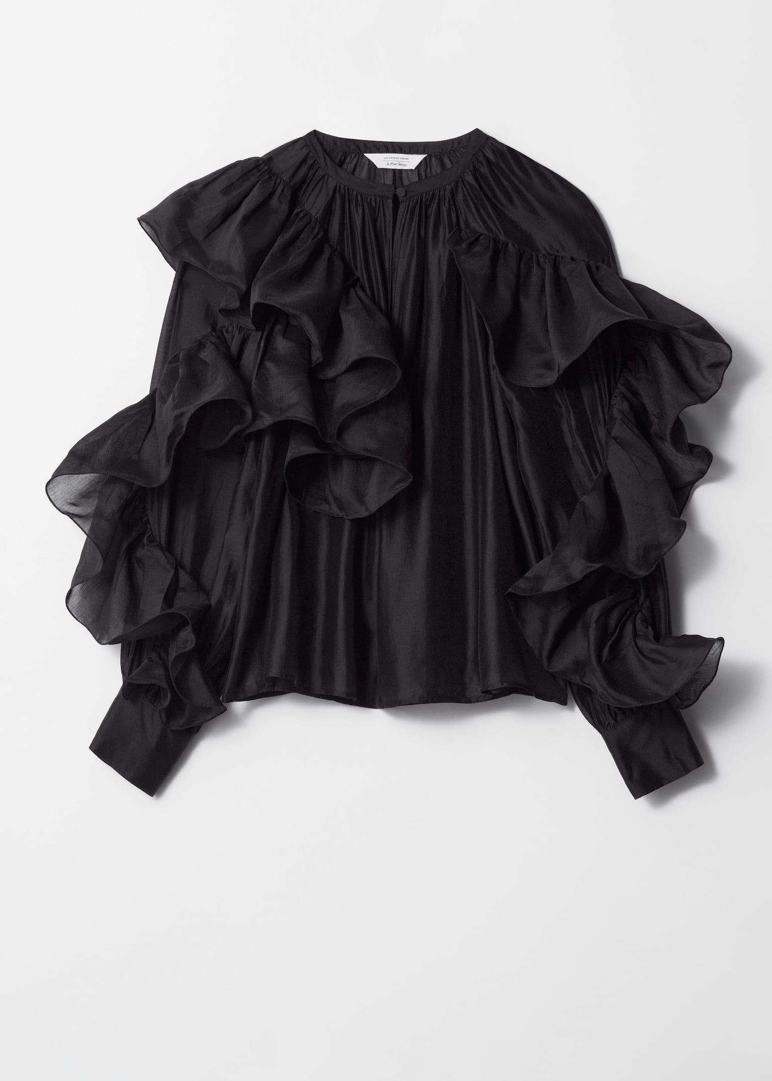 Asymmetric Ruffle Blouse - Black