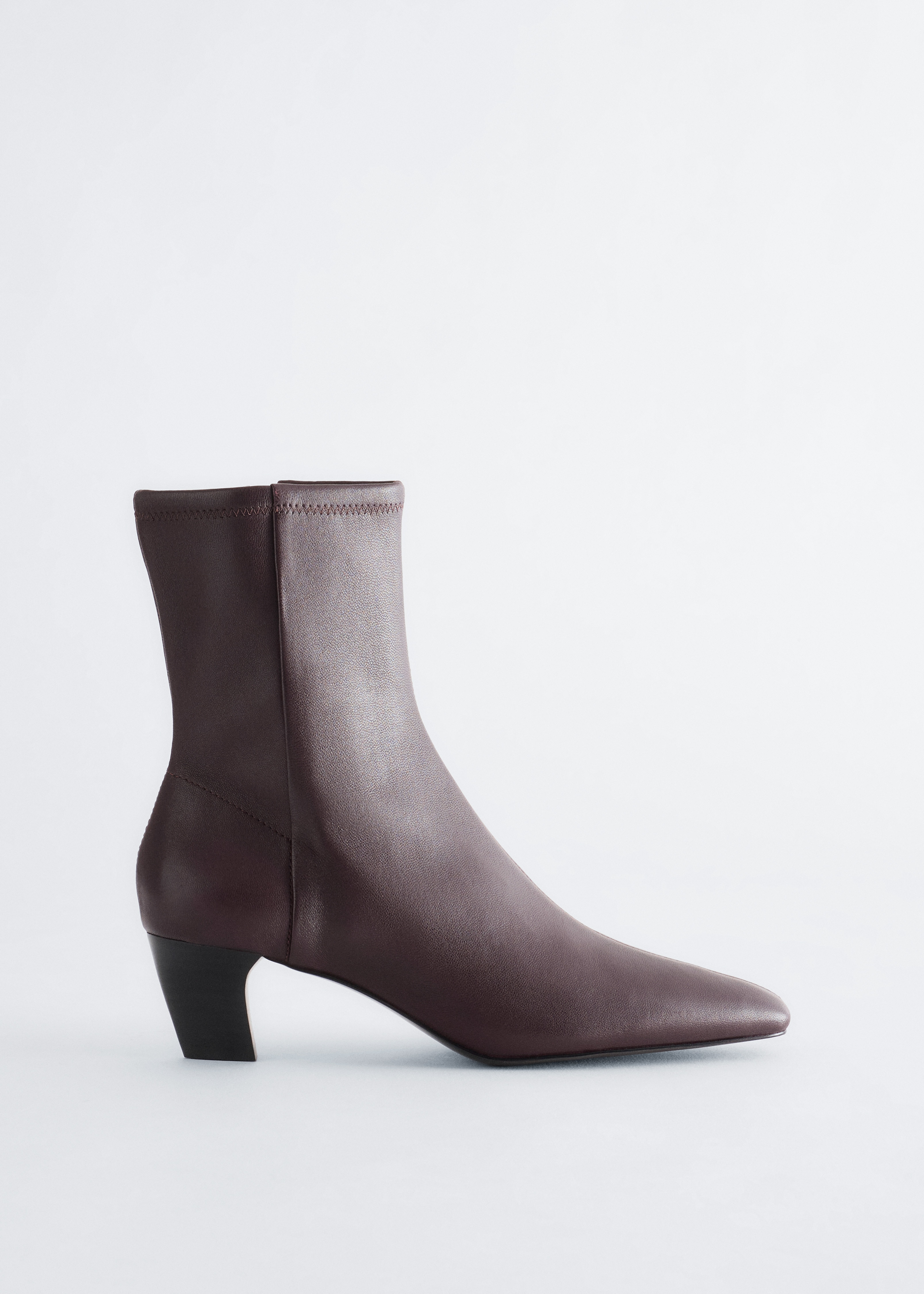 Stretch Leather Ankle Boots - Dark Red/Black