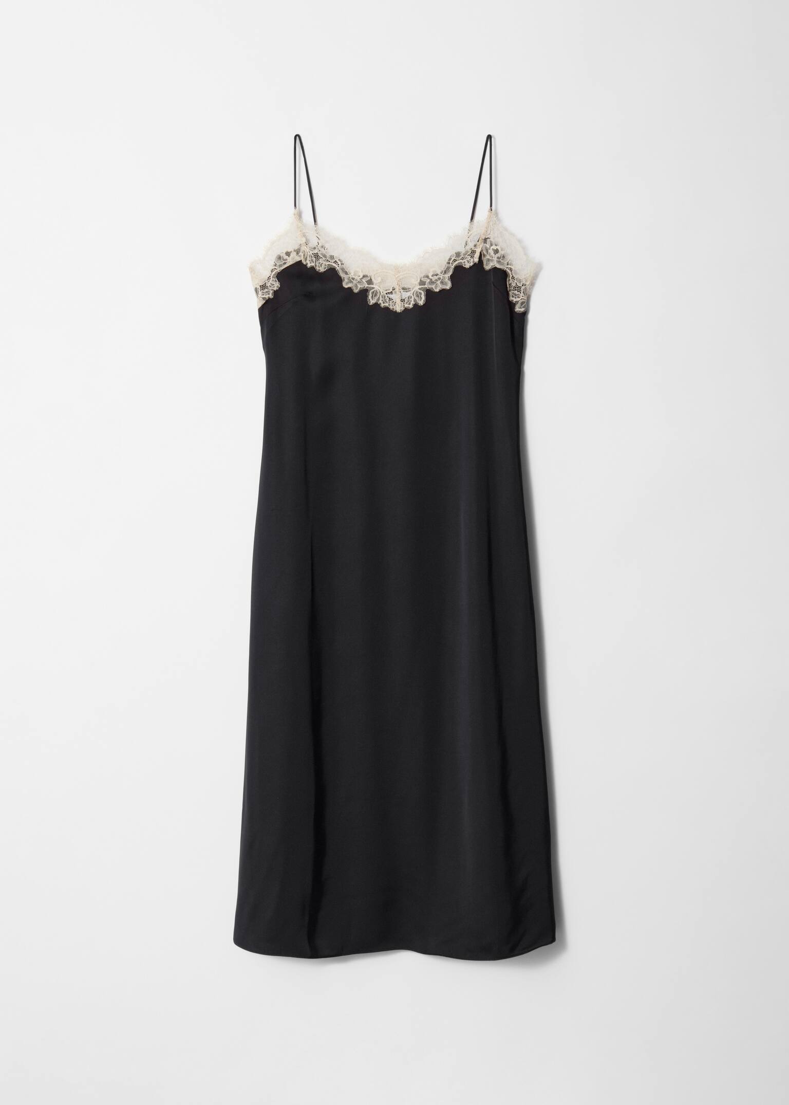 Satin Slip Midi Dress - Black - 2