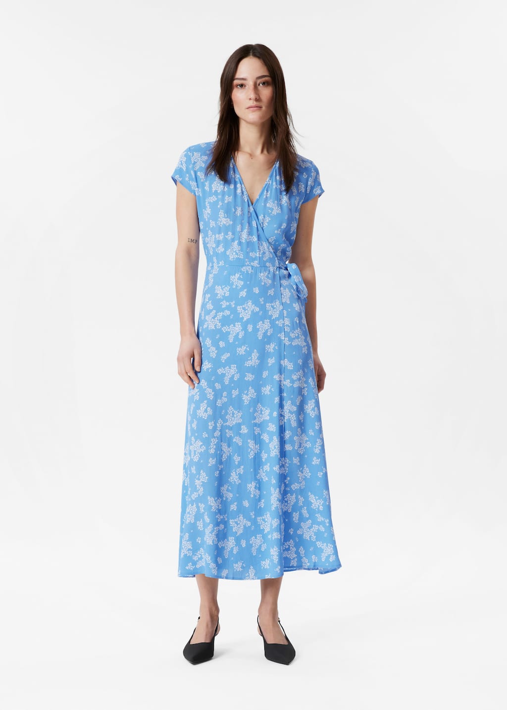 Printed Midi Wrap Dress - Blue Print - Lookbook