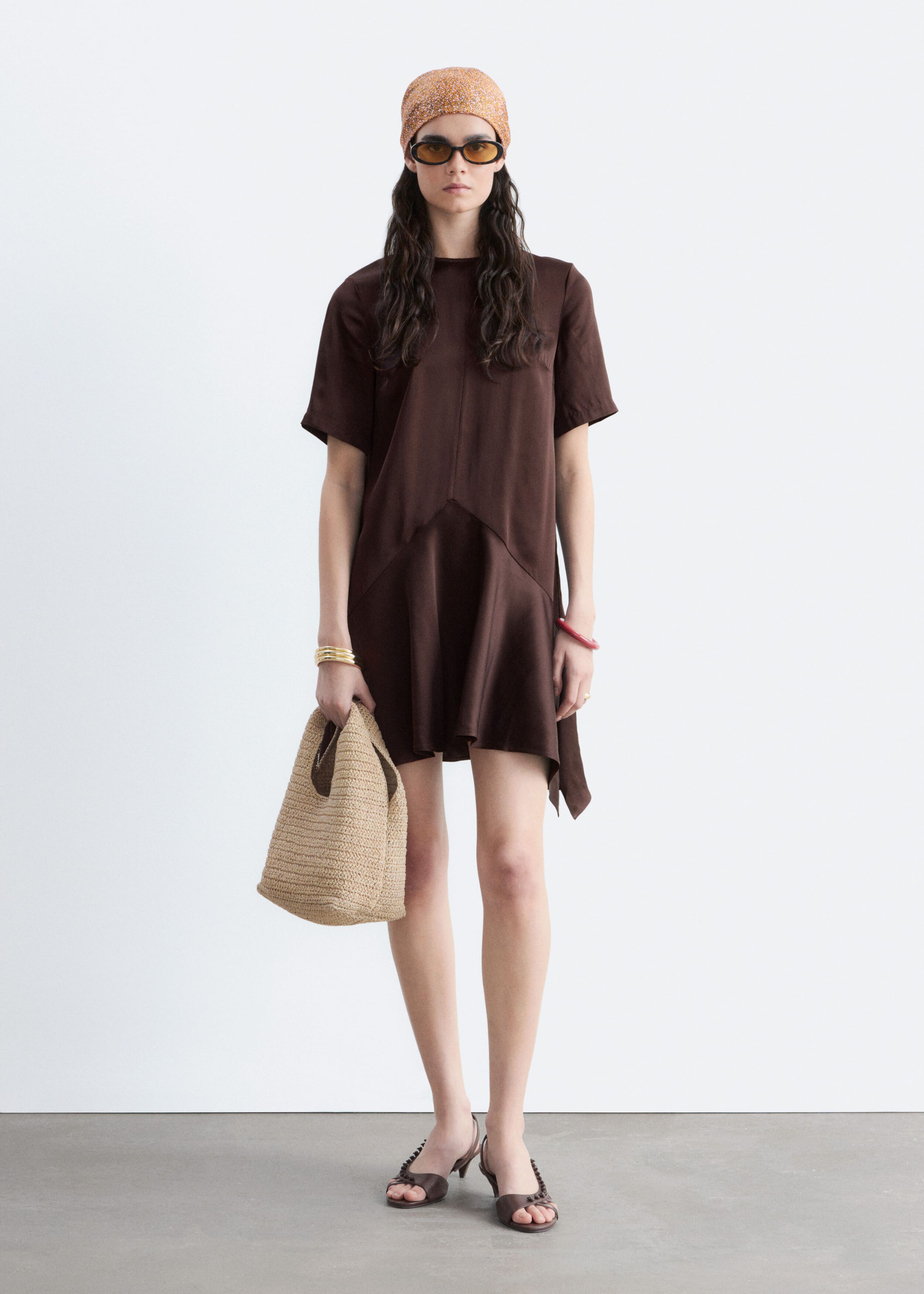 Handkerchief Hem Mini Dress - Brown - Lookbook