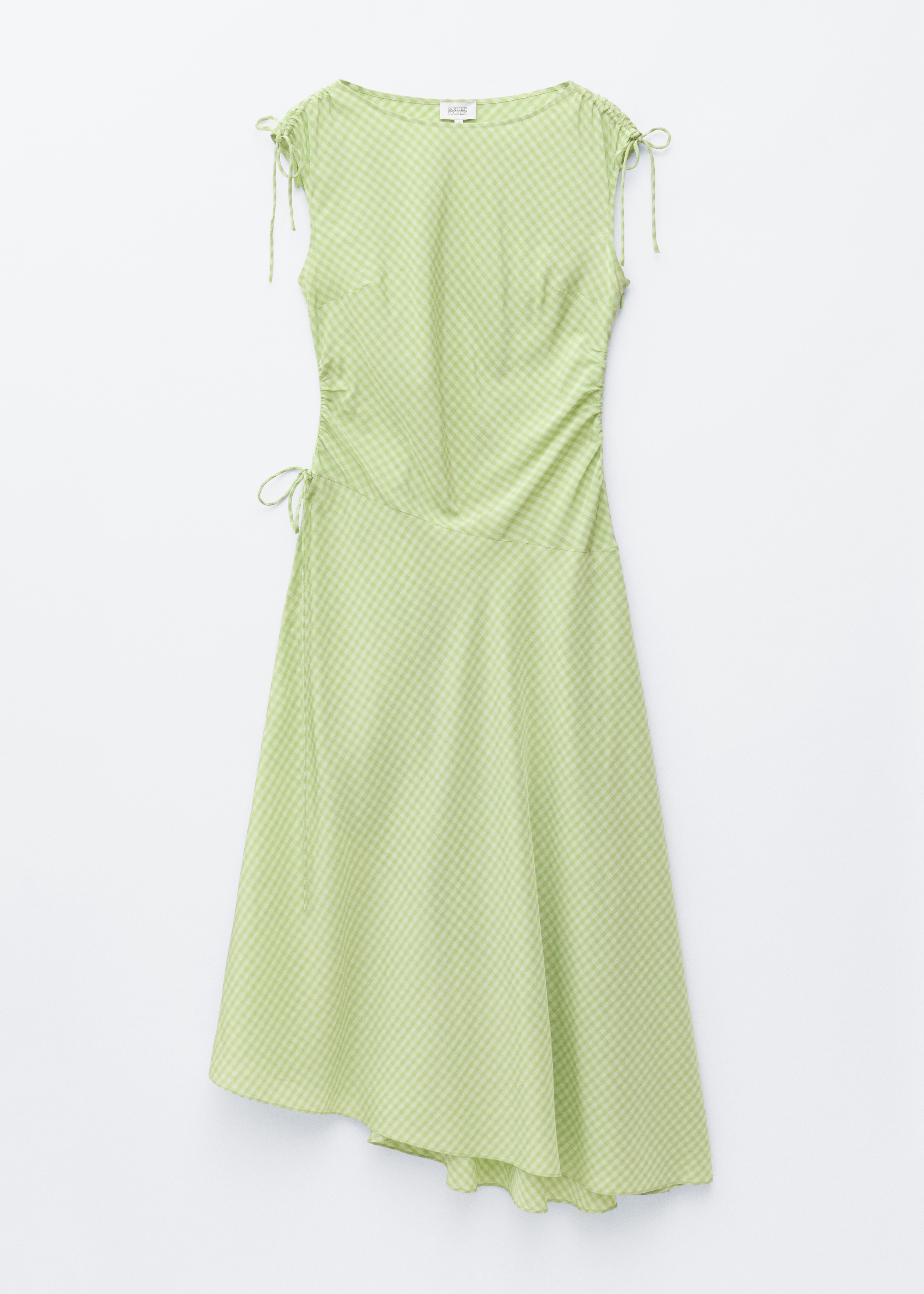 Asymmetrisk draperet midikjole - Lysegrøn/gingham-tern/Hvid/mørkeblå