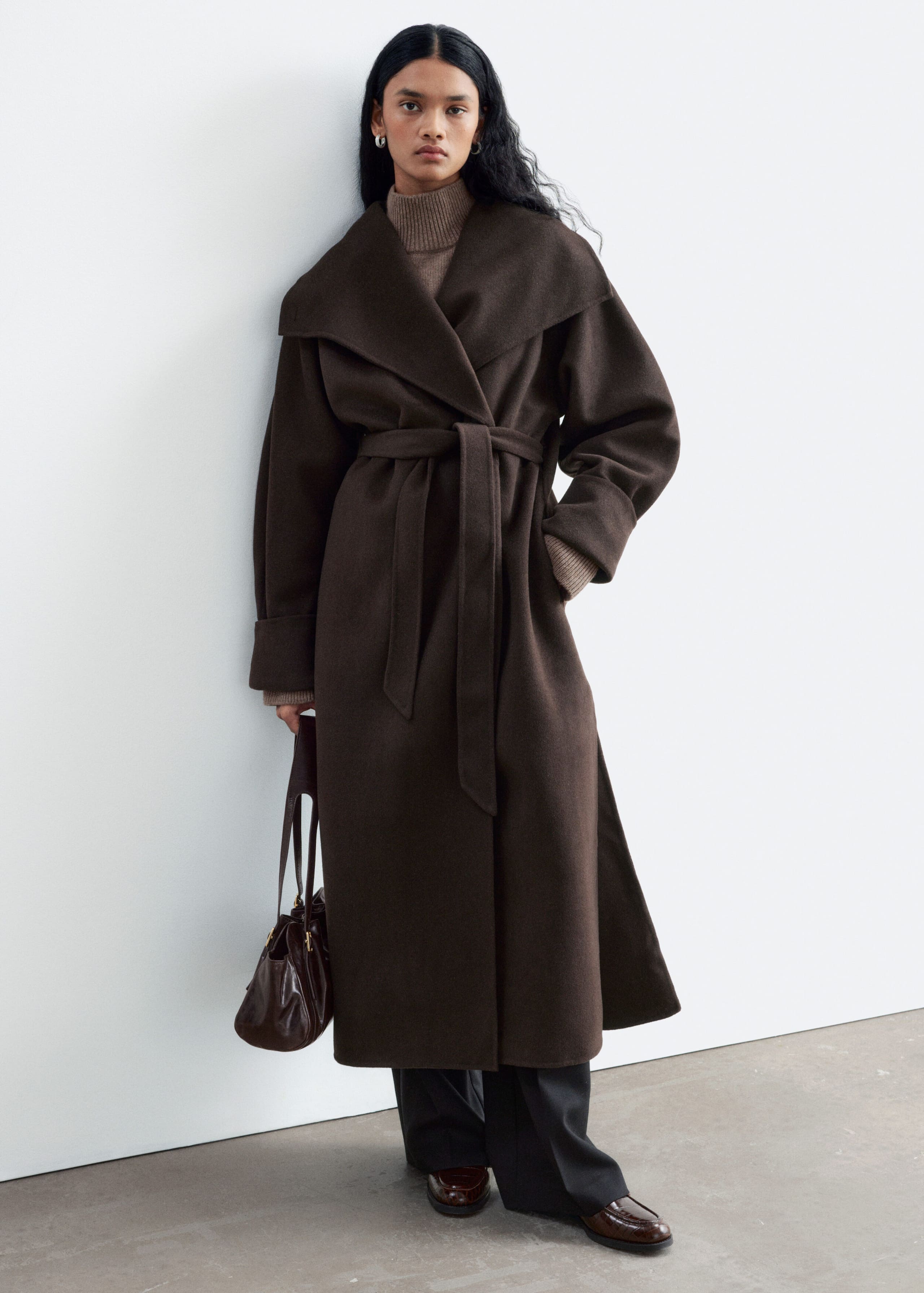 Oversized Wool Coat - Dark Brown - Lookbook