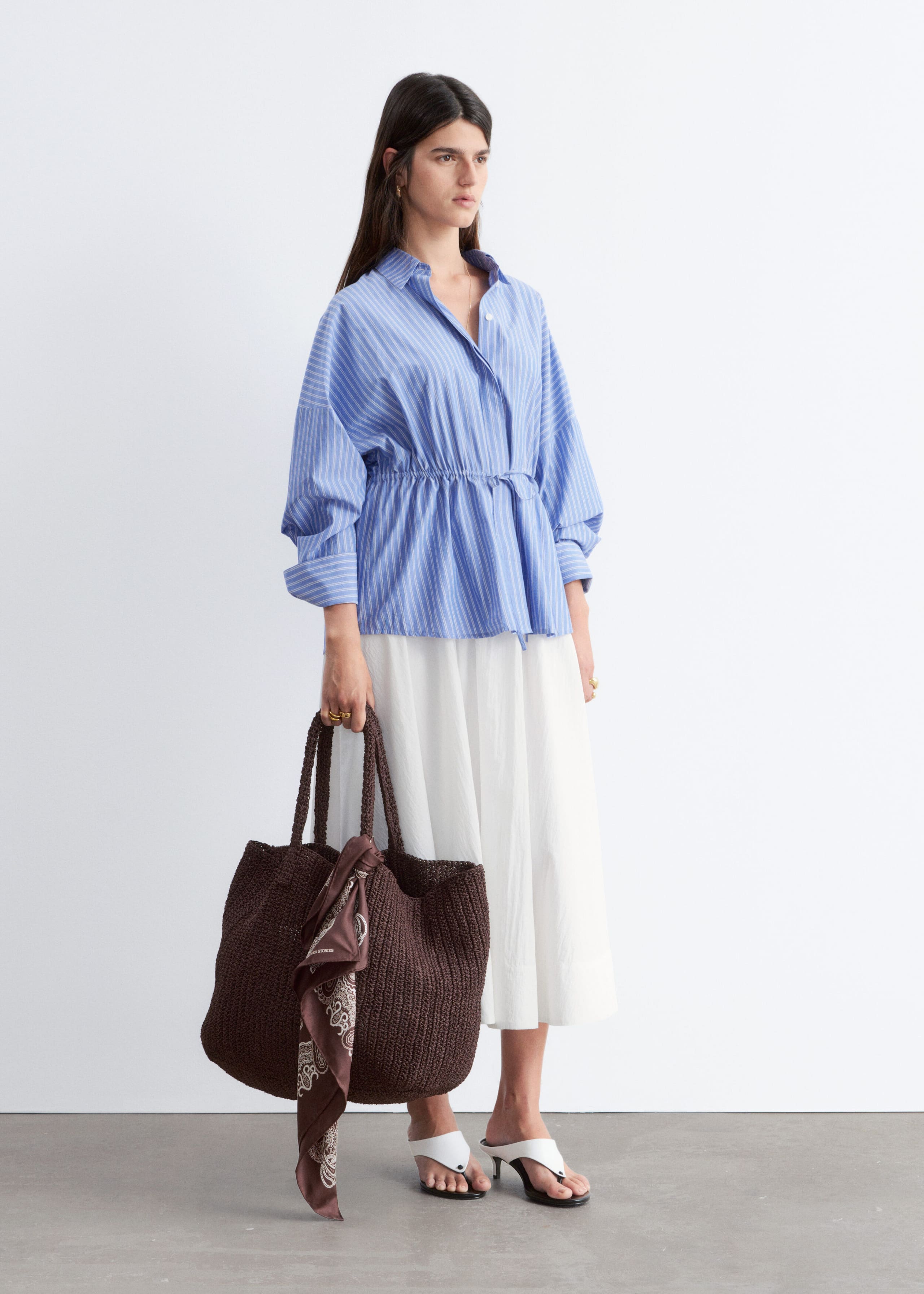 Cotton Poplin Drawstring Shirt - Pink - Lookbook