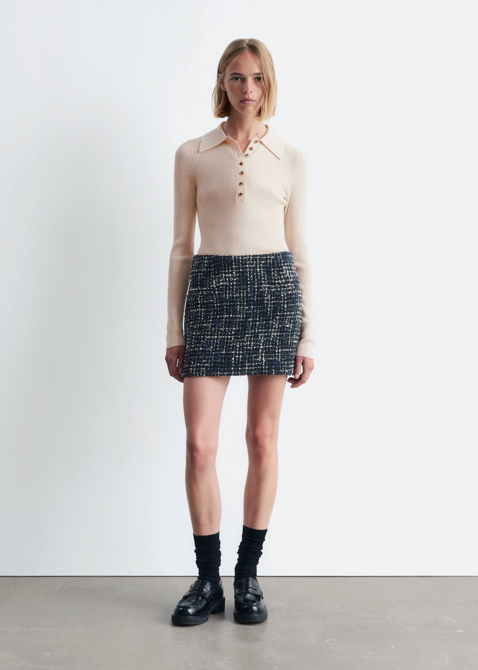 Structured Wool-Blend Mini Skirt - Black/Blue - 6