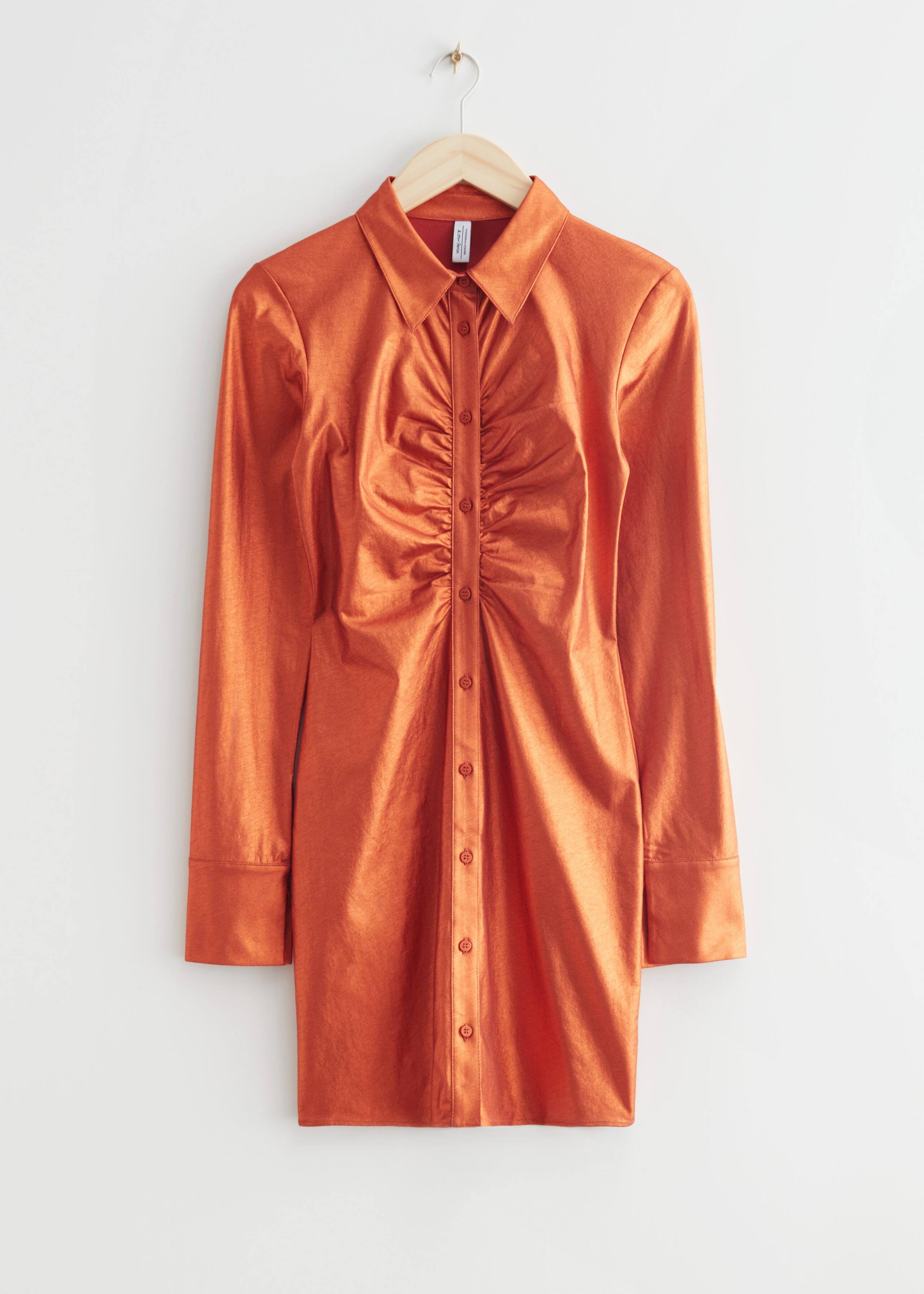 Metallic Shirt Mini Dress - Orange Metallic - Natura morta