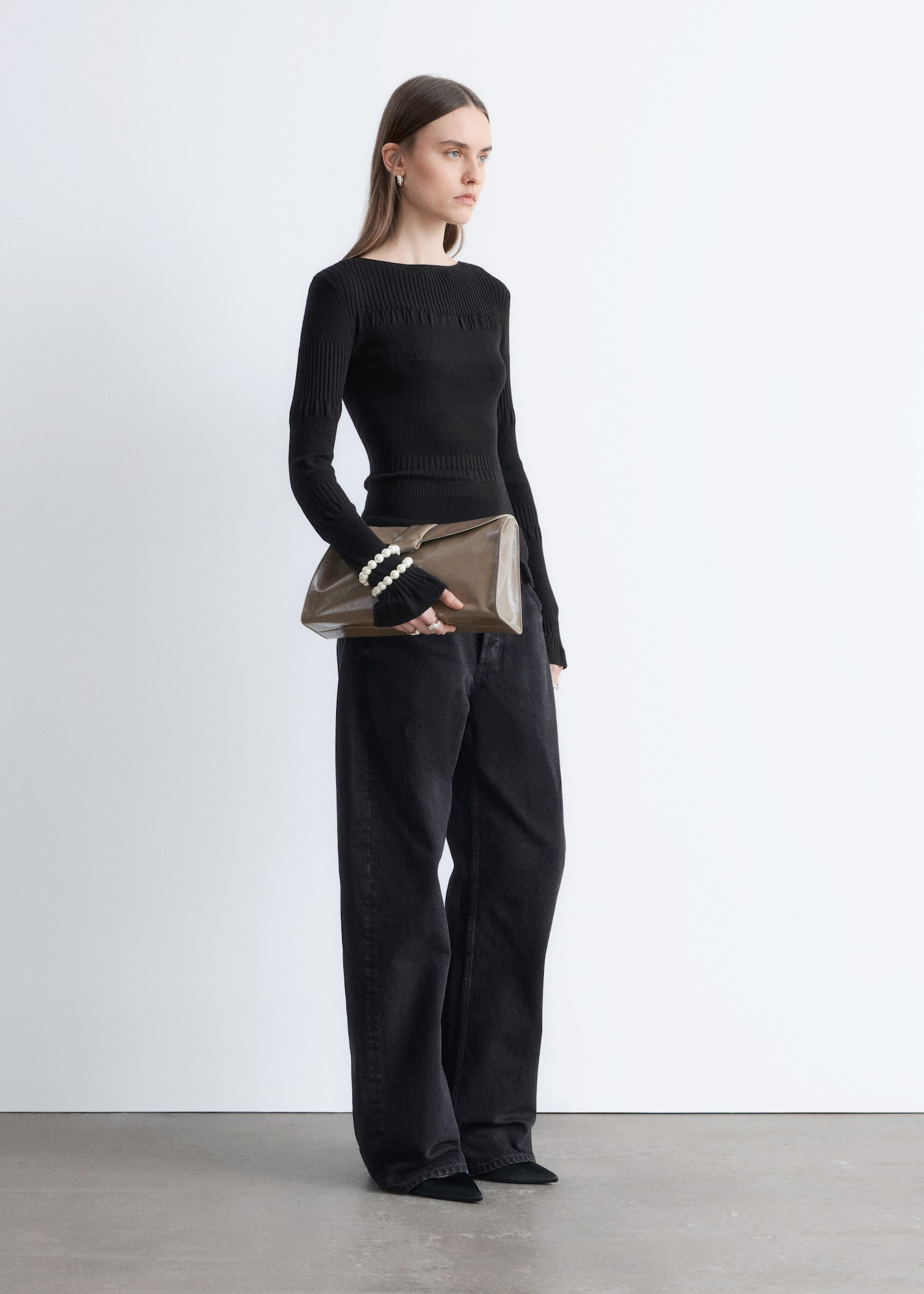 Long-Sleeve Ribbed Top - Black/Green/Beige Stripes/Blue/Black Stripes - 8