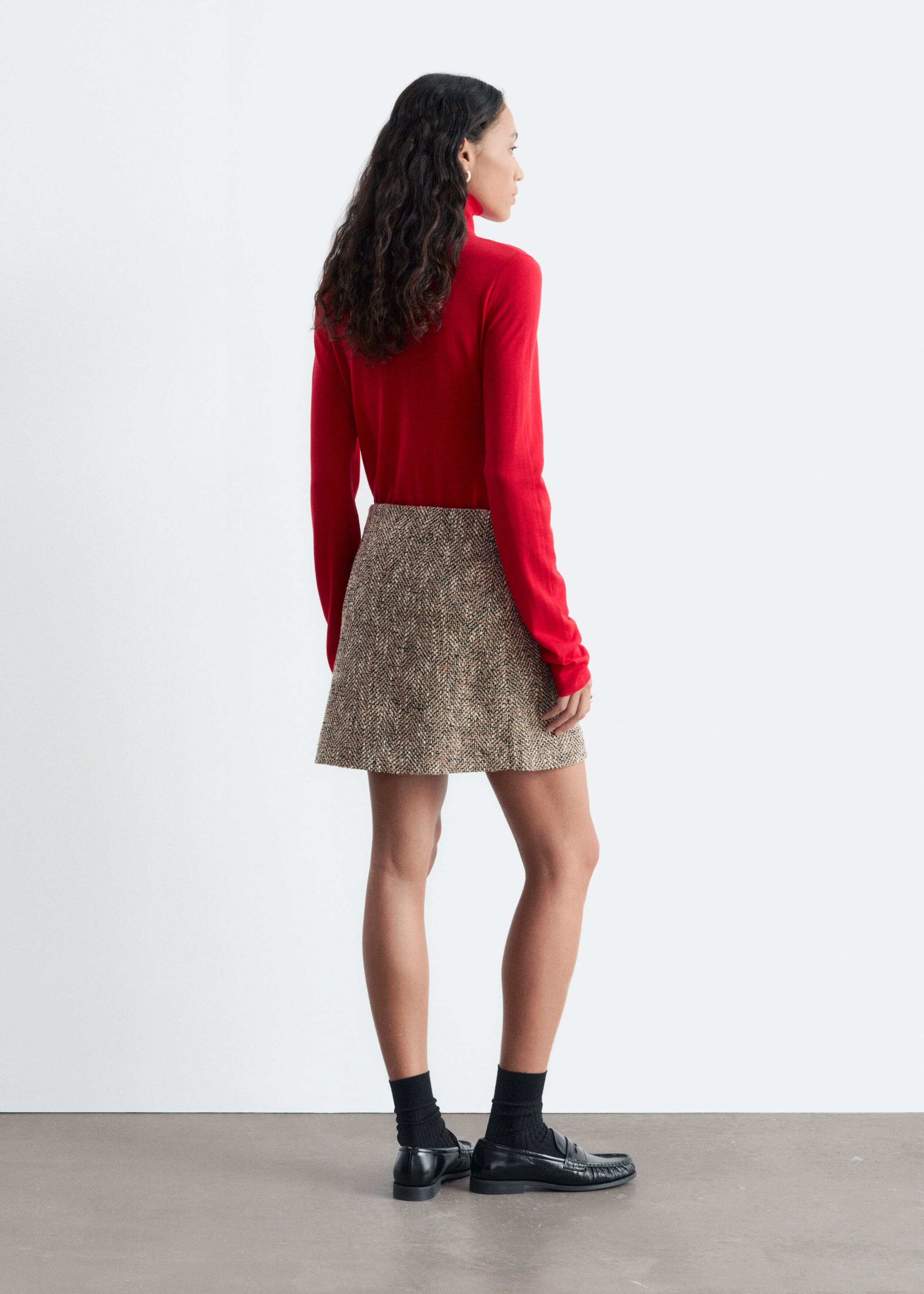 Merino Wool Polo Neck Top - Dark Brown - Lookbook